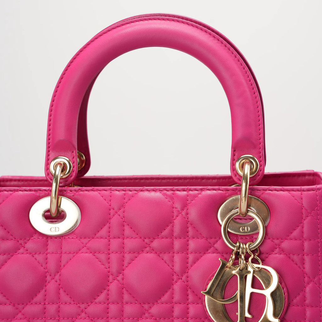 Christian Dior Pink Lady Dior in Cannage Lambskin Leather with Gold Hardware Medium