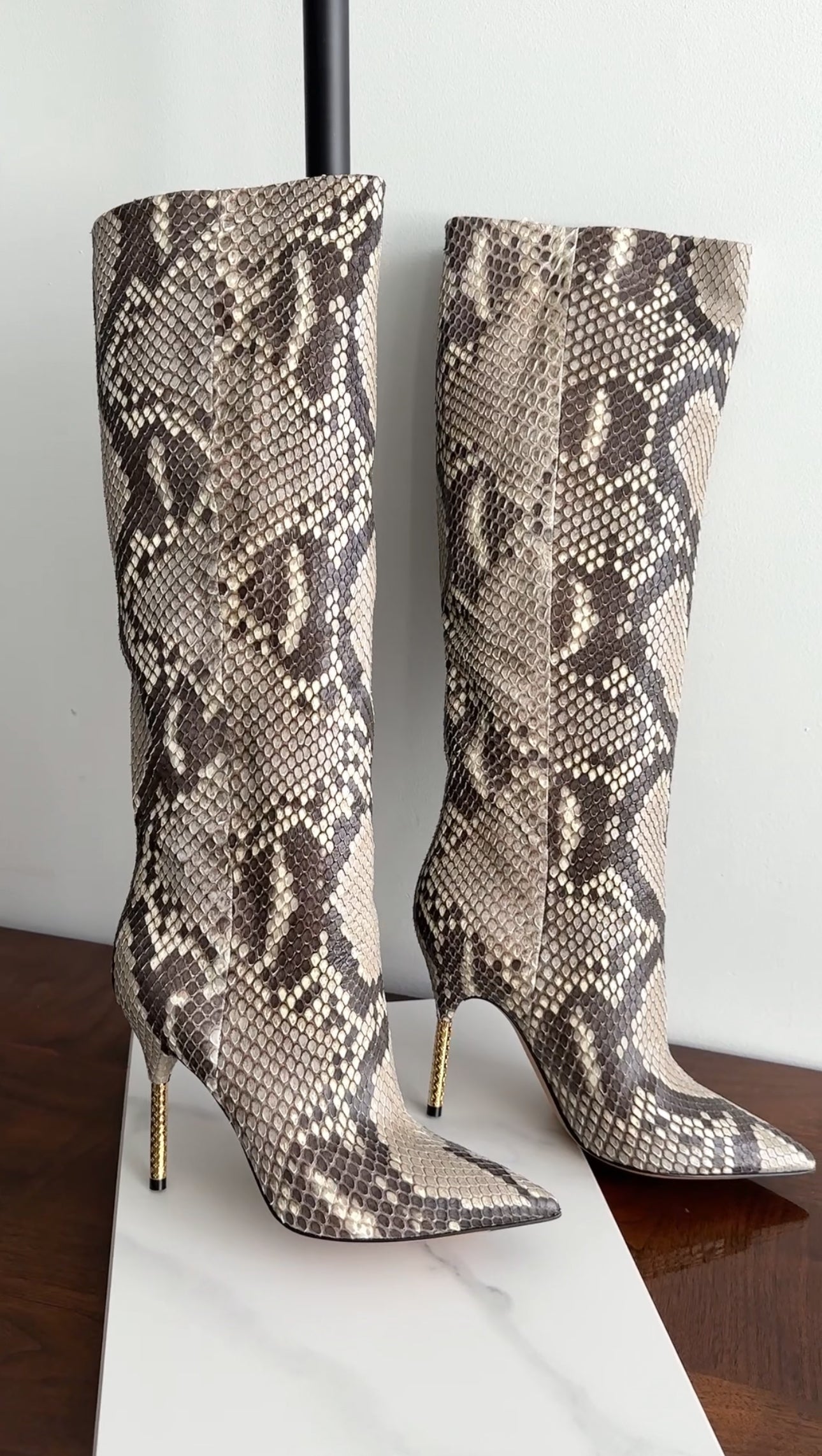 Louis Vuitton Limited Edition Tall Python Gold Heel Boots - 7 / 7.5