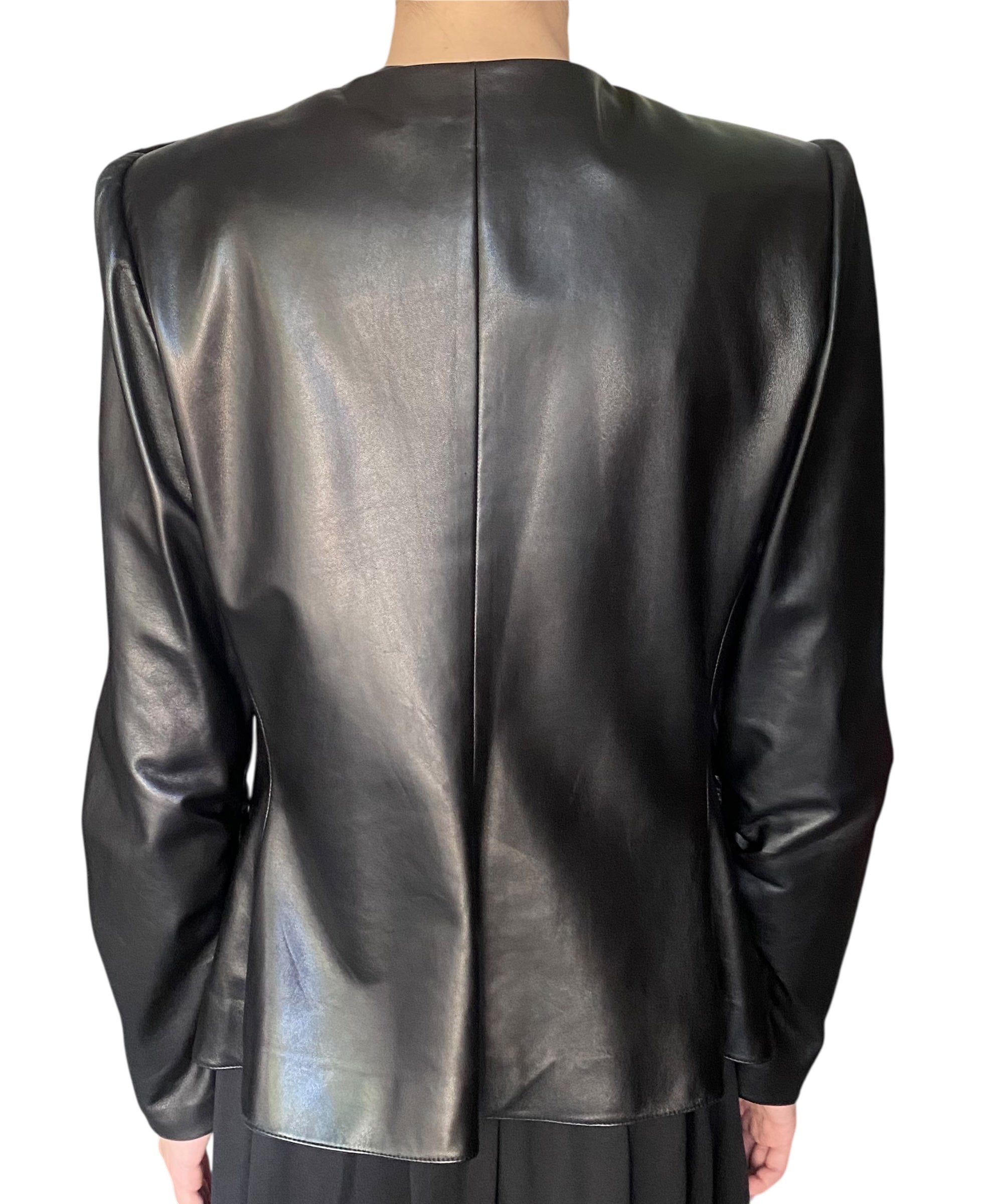 Armani Black Rouched Leather Jacket - US 12