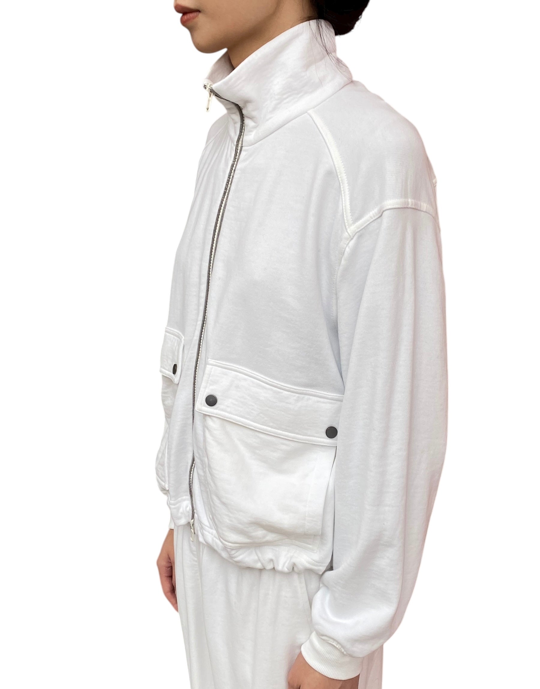 Brunello White Monili Embellished Zip Sweatshirt - M
