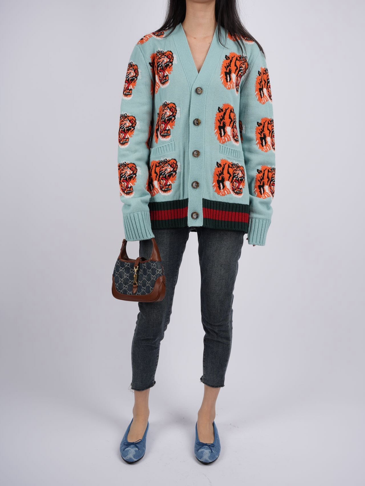 Gucci Tiger Jacquard Wool igan light Blue XS