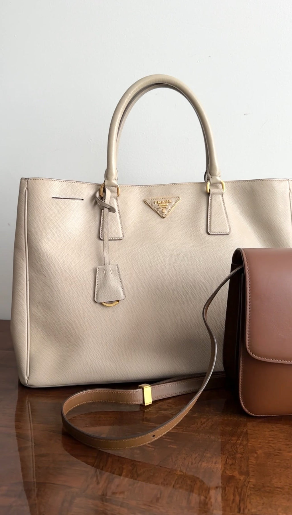 Prada Light Beige Large Saffiano Leather Tote Bag