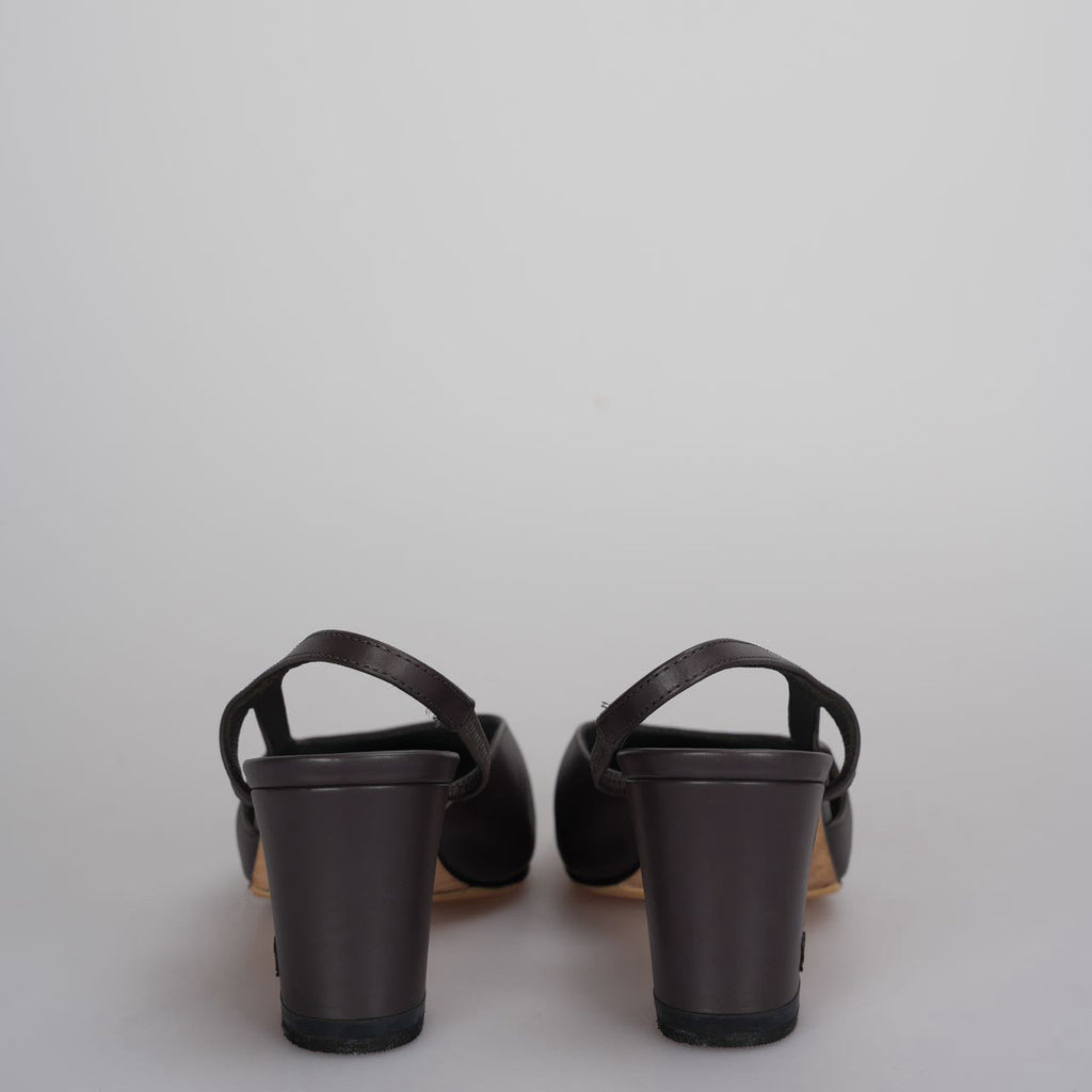Chanel Black Brown Slingback Pumps with CC logo 35