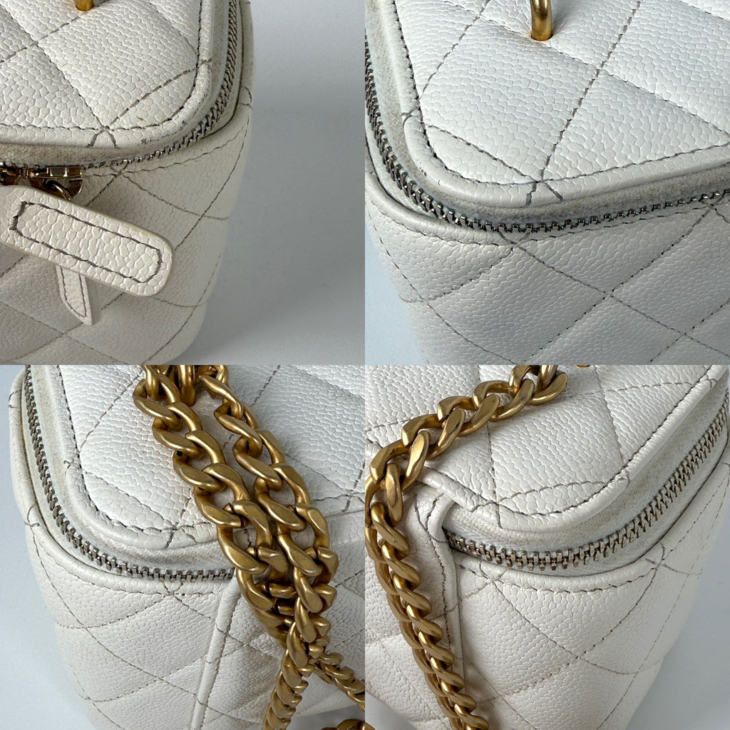 CHANEL White Sweetheart Caviar Vanity Case CC Chain Crossbody Bag