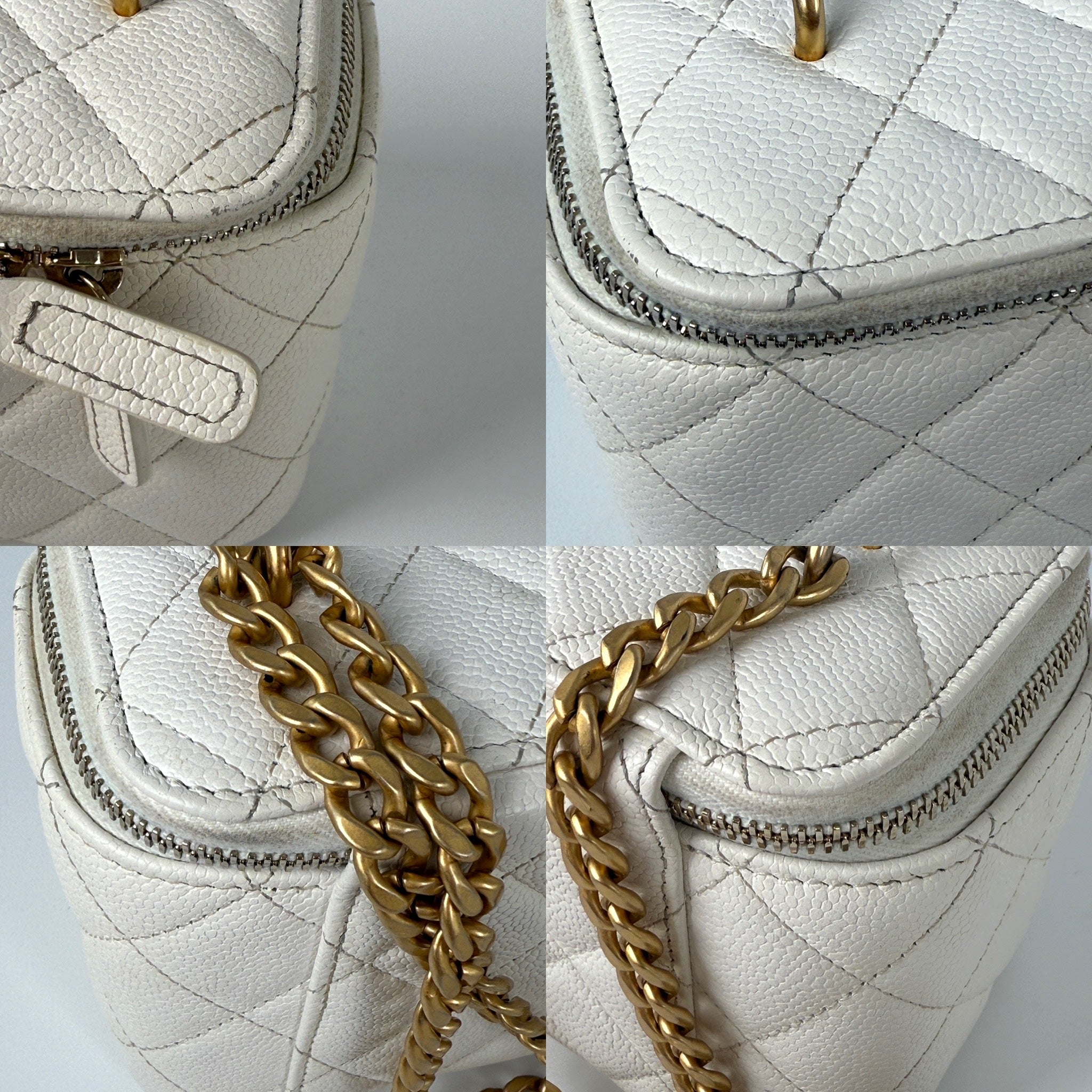 CHANEL White Sweetheart Caviar Vanity Case CC Chain Crossbody Bag