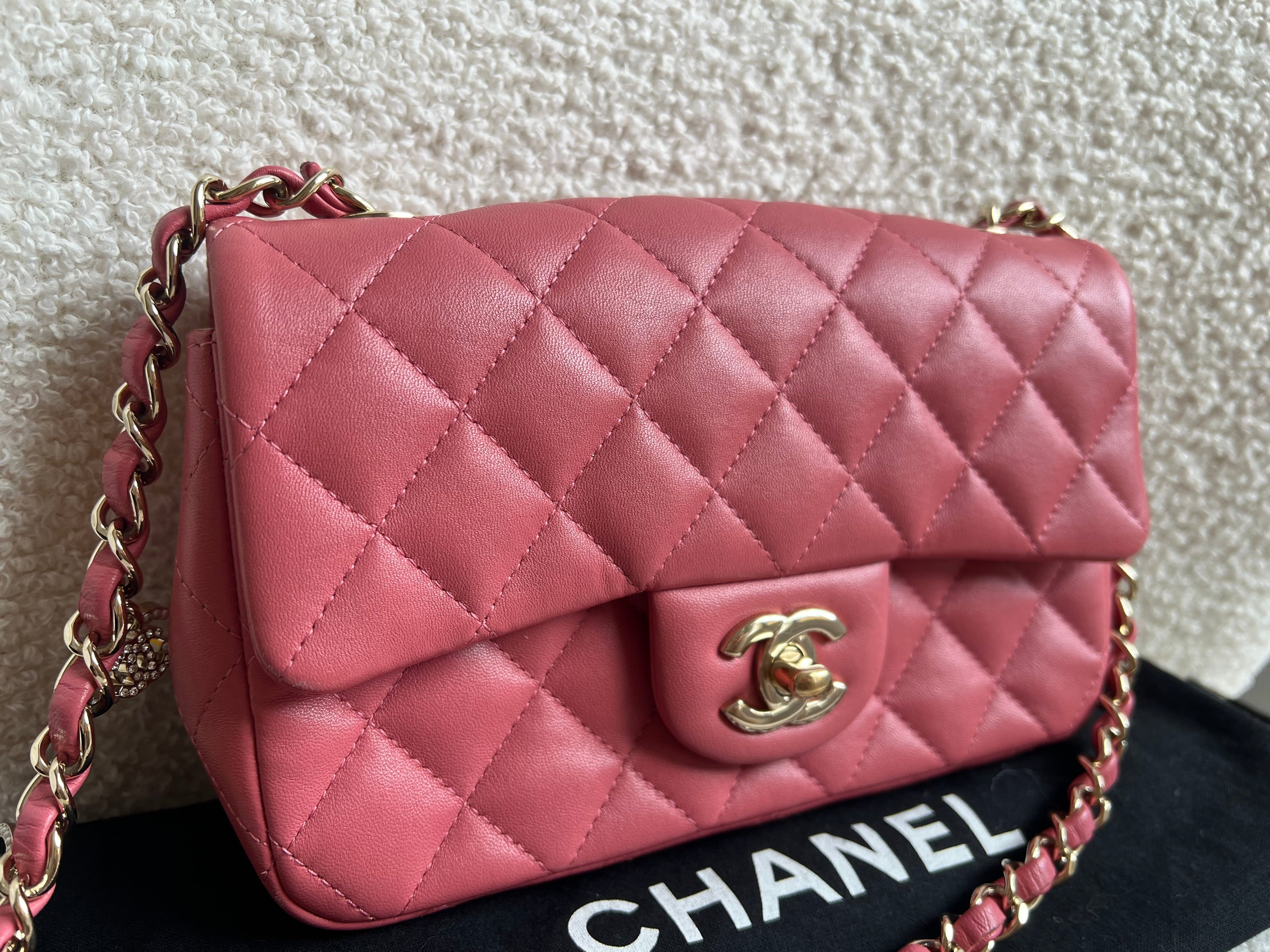 Chanel Mini Rectangular Classic Flap Valentines Day Edition in Pink Lambskin