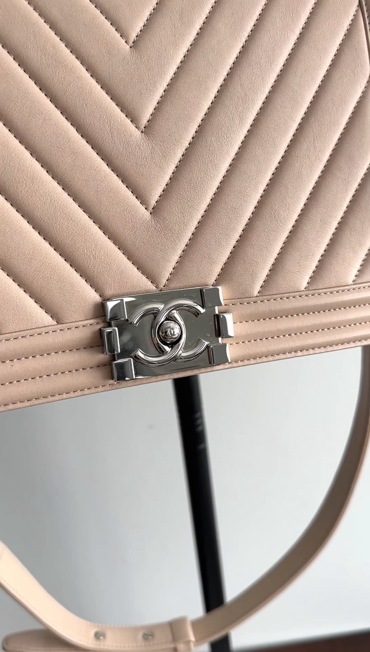 Chanel Nude Beige Chevron Quilted Leather Large Le Boy Bag