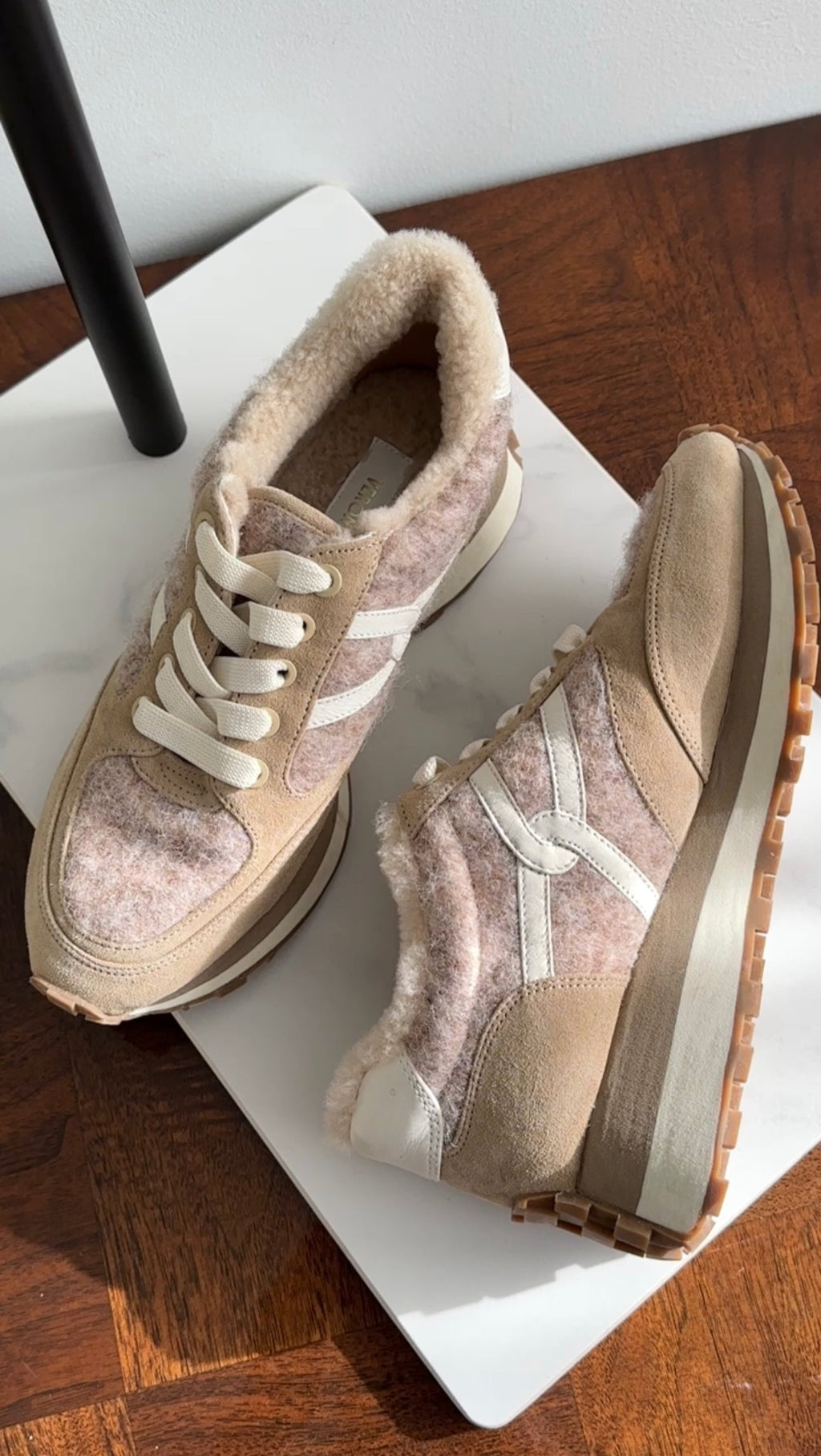 Veronica Beard Beige Valentina Shearling Sneaker - 7M