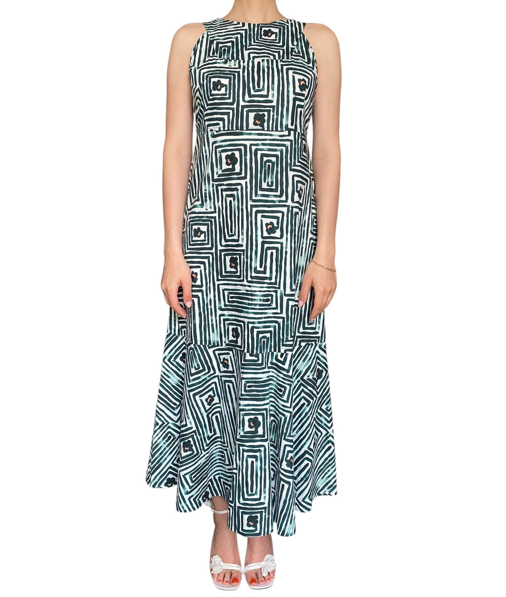 Odeeh Green Geo Printed Maxi Dress - 36 / US 4