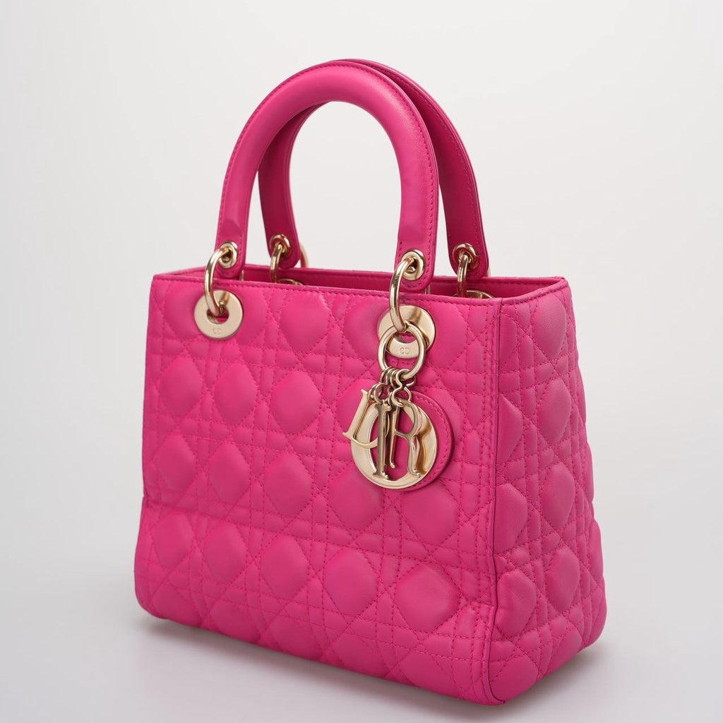 Christian Dior Pink Lady Dior in Cannage Lambskin Leather with Gold Hardware Medium