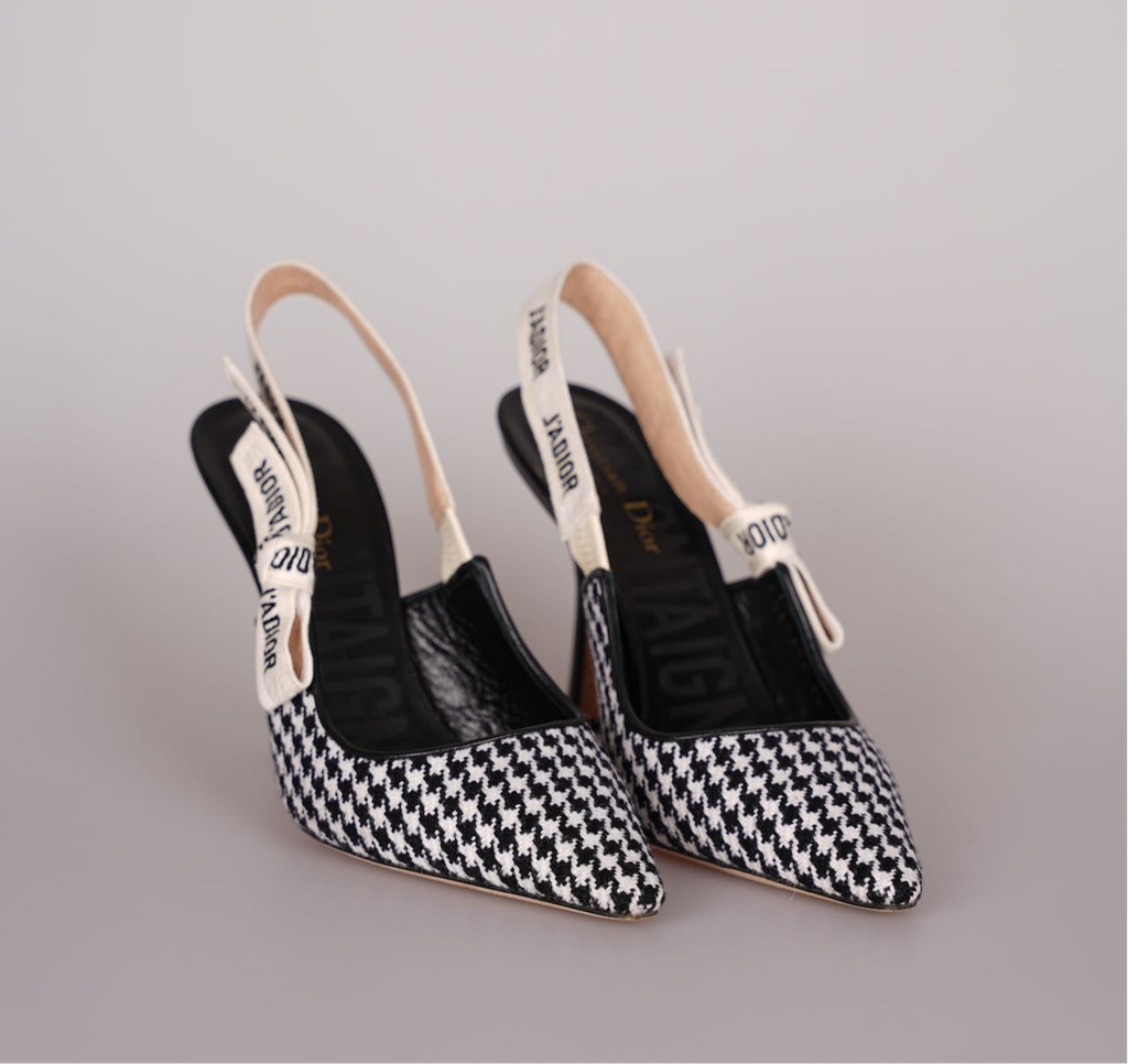 Dior J'Adior Sandals in Black and White Houndstooth Canvas Size 38