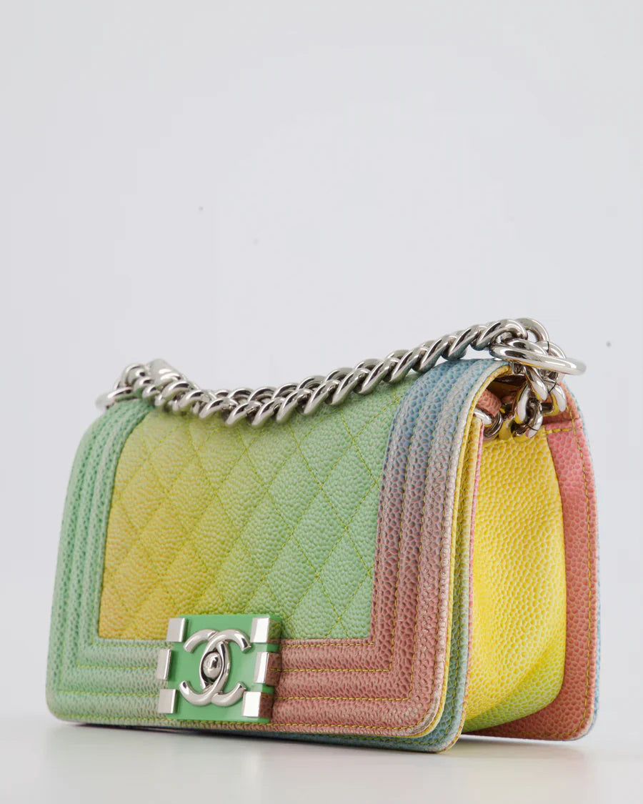 Chanel Caviar Quilted Small Cuba Rainbow Le Boy Bag Multicolour with Silver Hardware