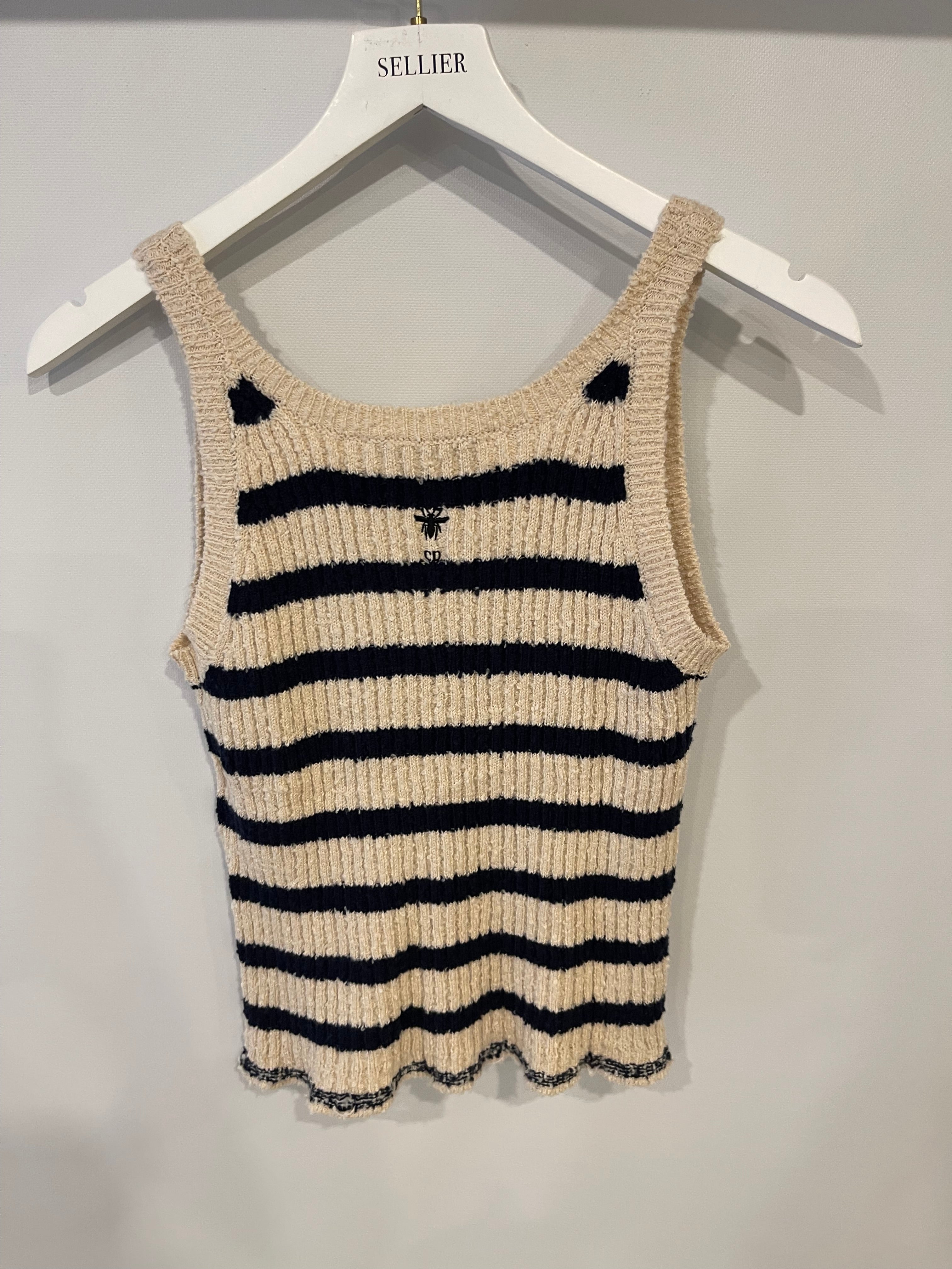 Christian Dior Cream and Navy Striped Knitted Cardigan and Top Set Size FR 36 (UK 8) RRP £2,100