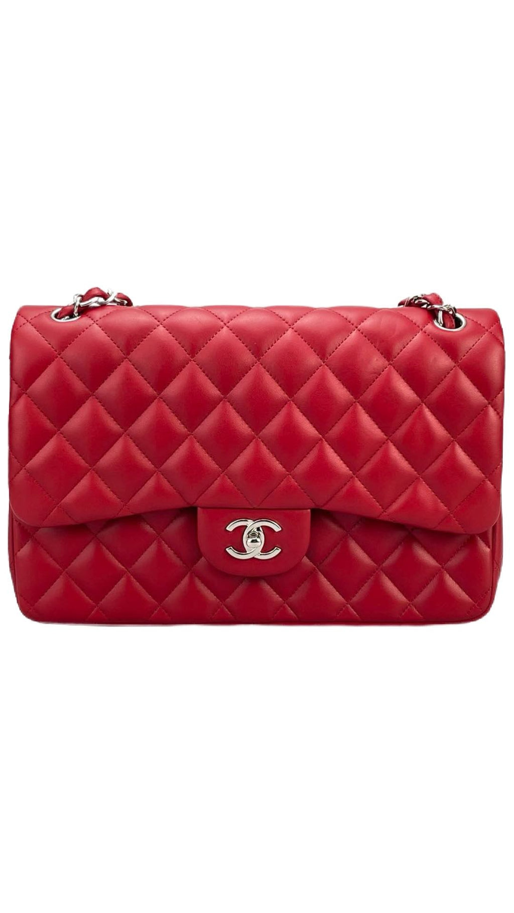 Chanel Red Timeless Classic jumbo Bag in Lambskin silber Hardware