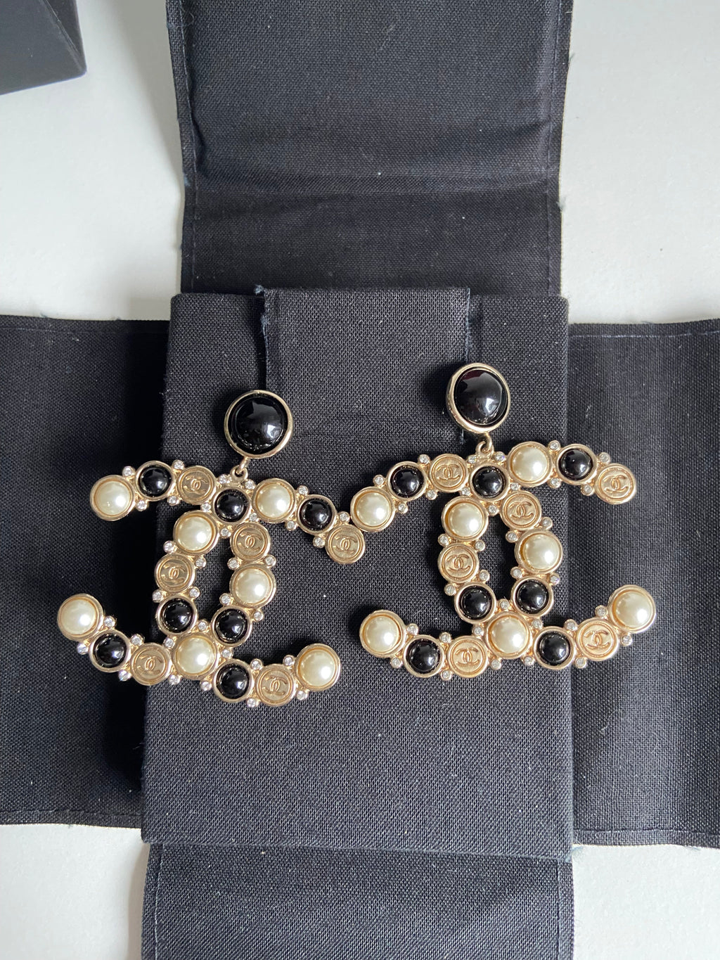 Chanel Double CC Classic Black and White Earrings