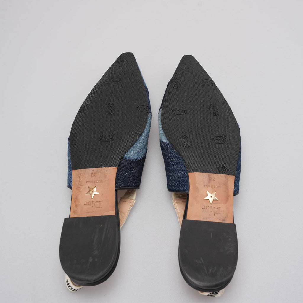 Christian Dior J'Adior Denim Patchwork Slingback Flats size 38