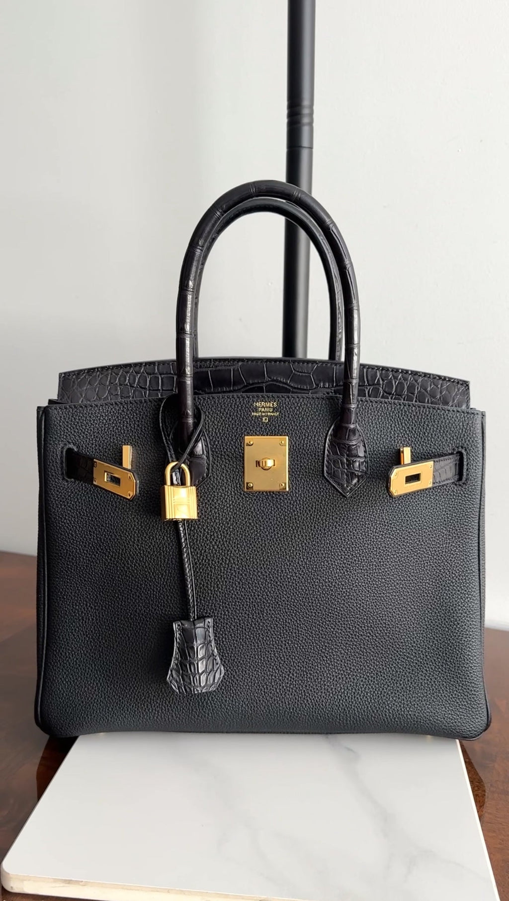 Hermes 2019 Black Noir Birkin 30cm Touch Alligator Togo Bag
