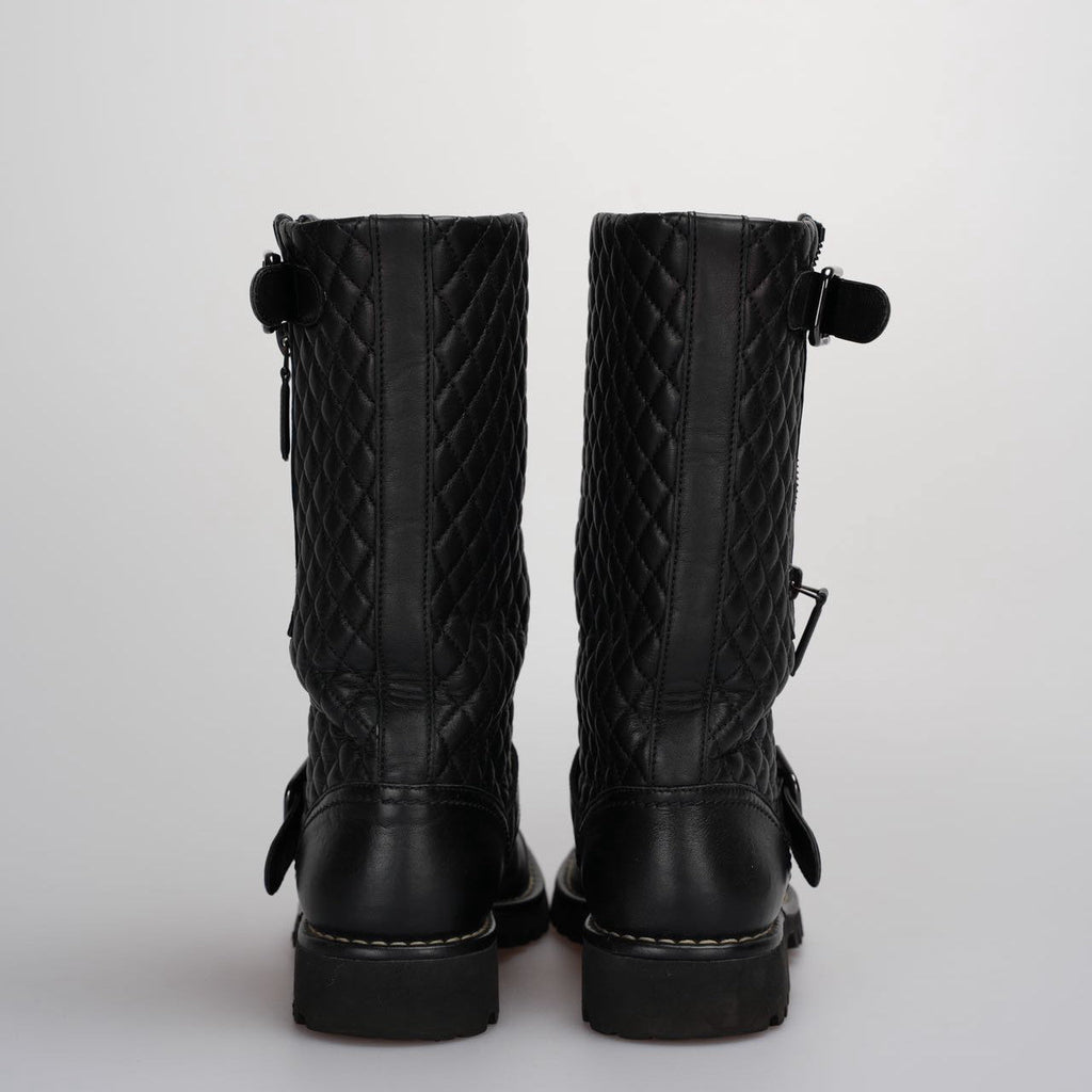 Chanel Quilted Motorcycle Boots Black