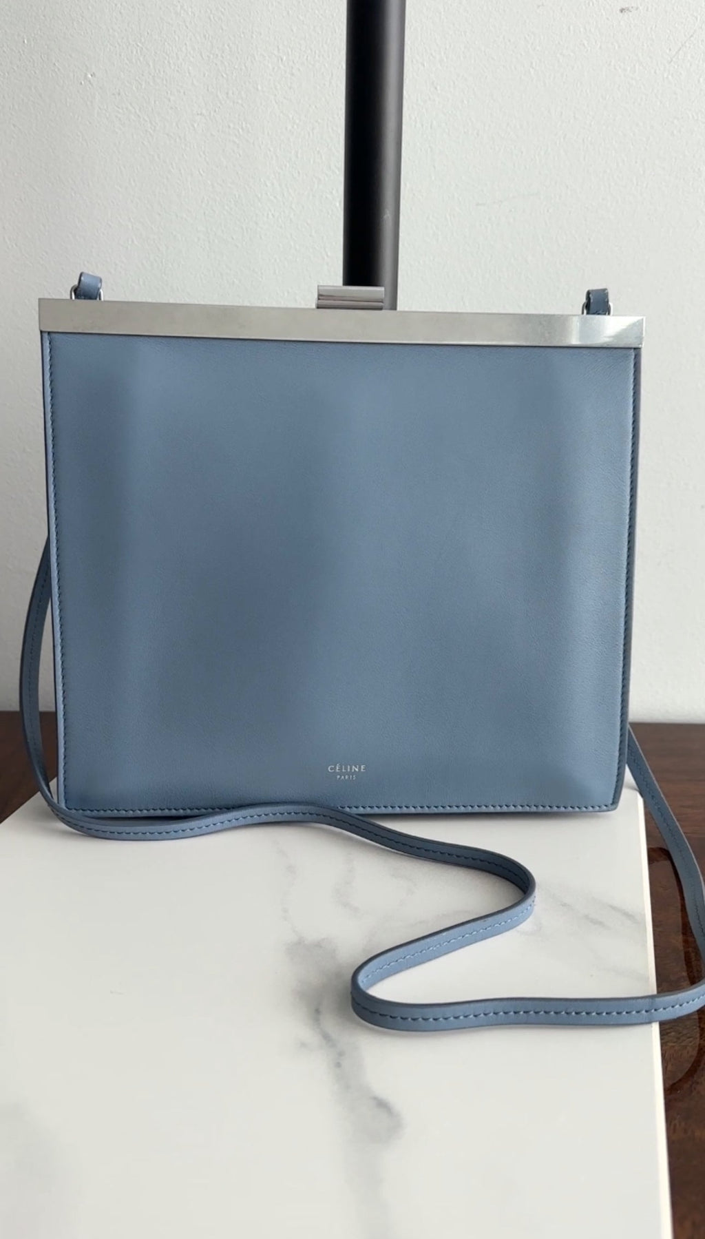 Celine Light Blue Smooth Leather Clasp Frame Bag