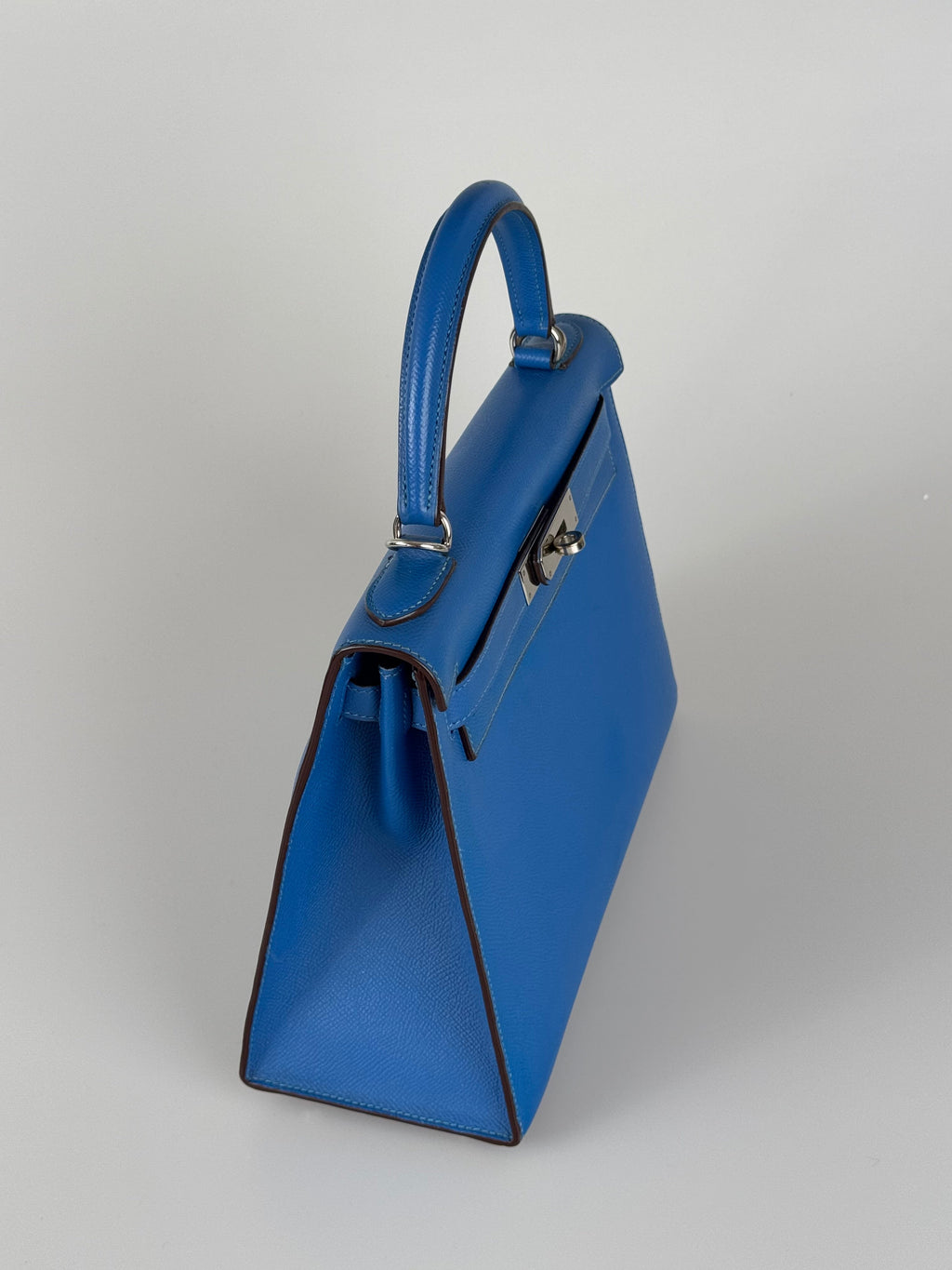 Hermes Kelly 28cm Sellier Bag In Blue Epsom Leather With Silver Hardware