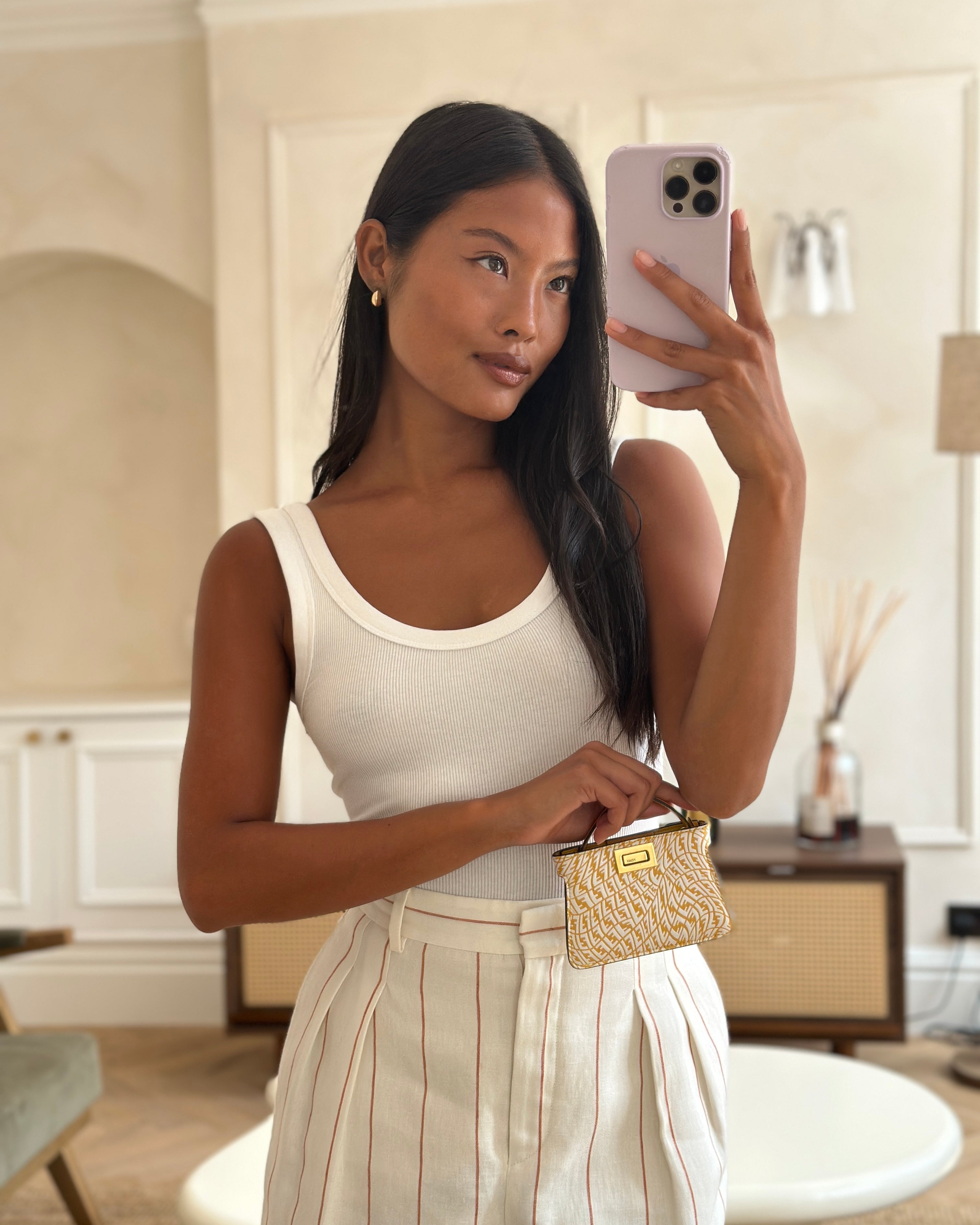 Fendi x Sarah Coleman Yellow Nano Peekaboo Bag with Gold Chain Strap