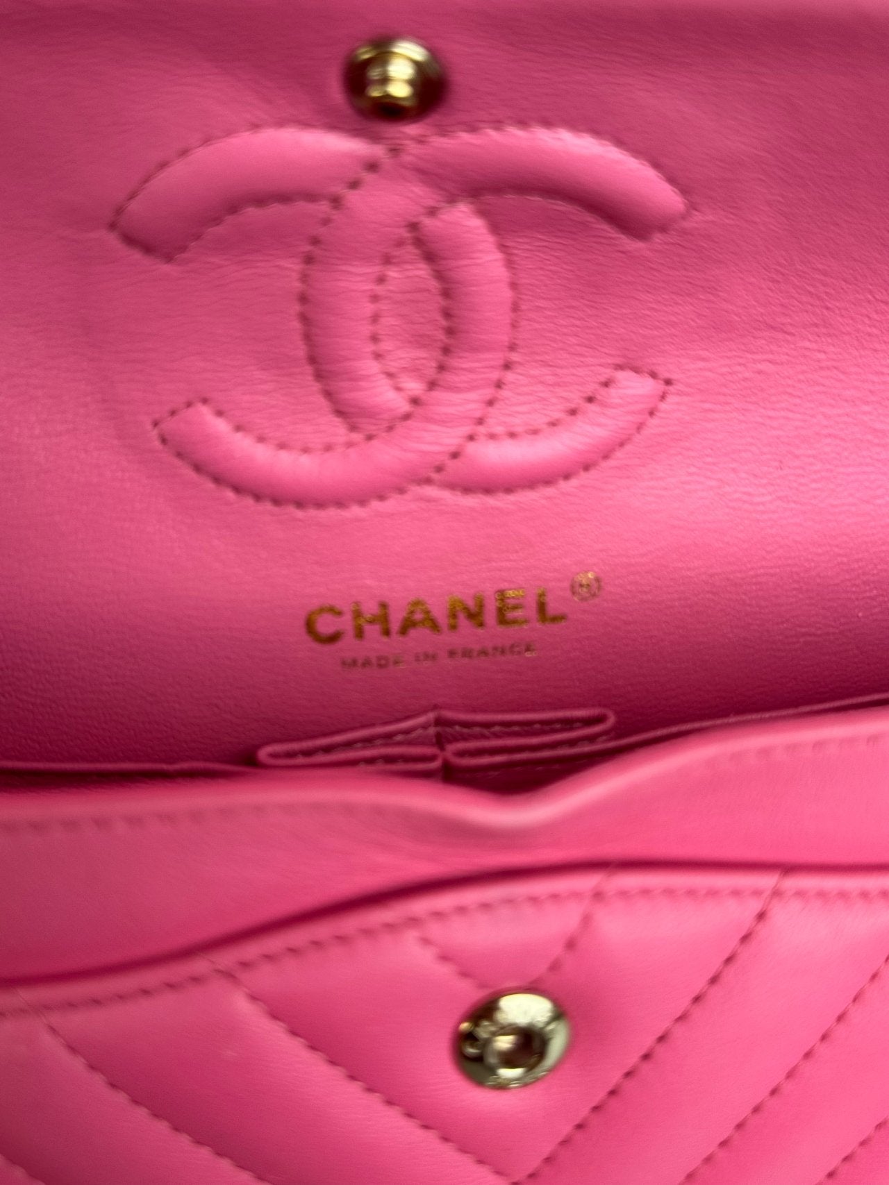 Chanel Small Pink Classic Double Flap Bag in Chevron Lambskin Leather with Gold Hardware