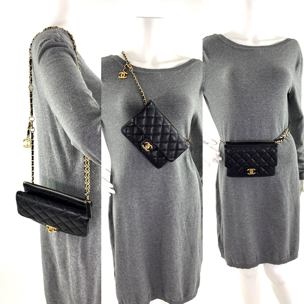 CHANEL Pick me Up Black Caviar Chain Waist Belt Bag