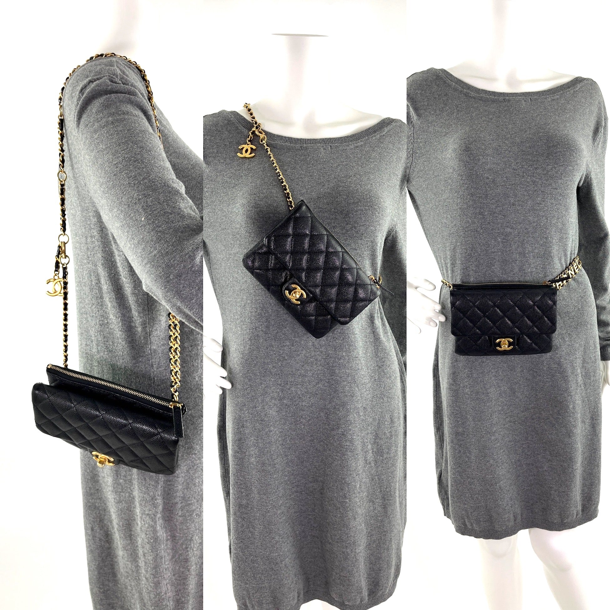 CHANEL Pick me Up Black Caviar Chain Waist Belt Bag