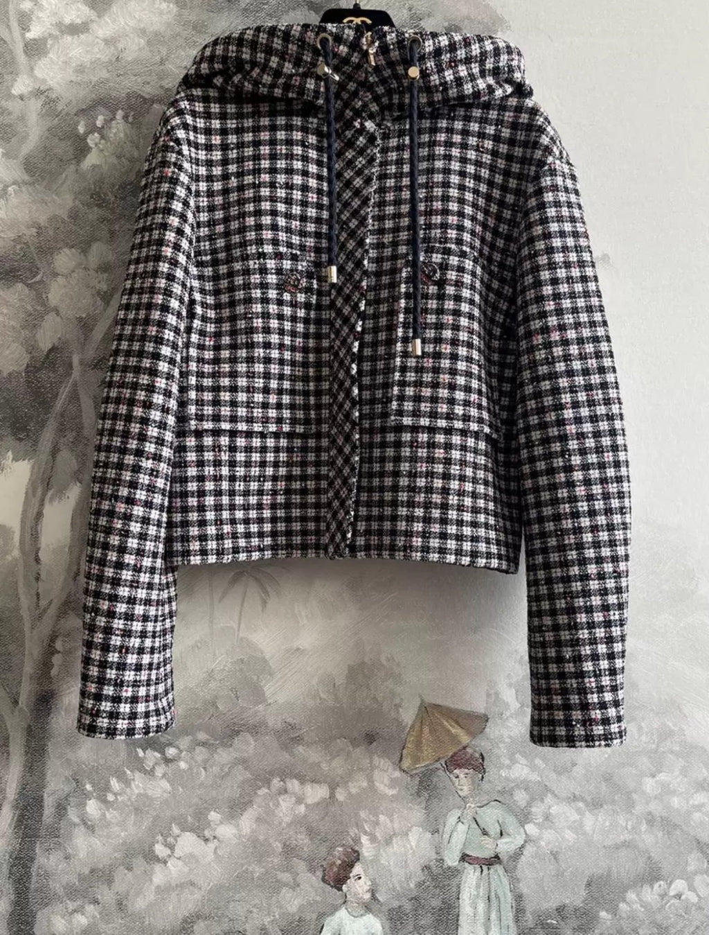 Chanel 24B Black, Ecru & Red Stretch wool tweed jacket