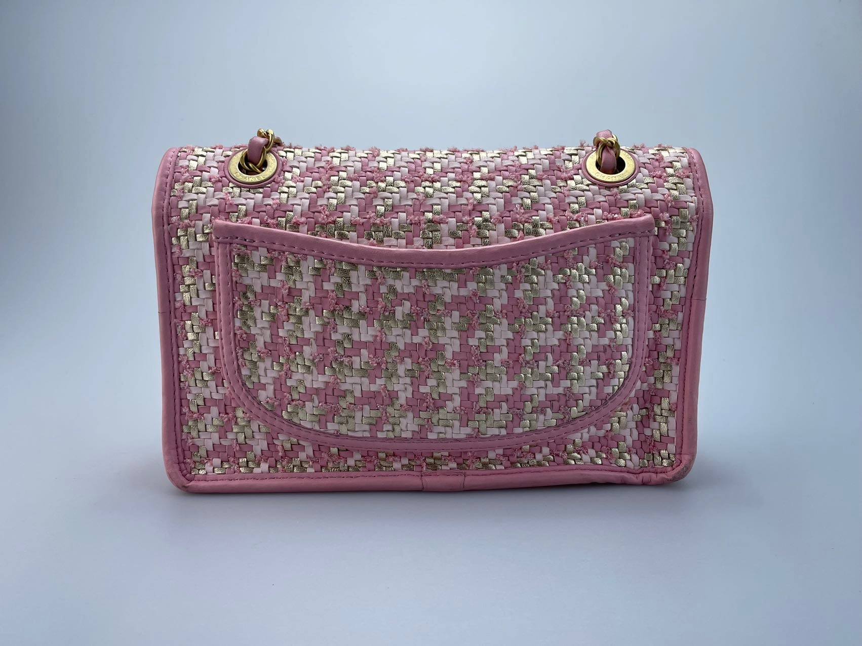 Chanel Classic Single Flap Bag Pink Woven 23C Gold Hardware