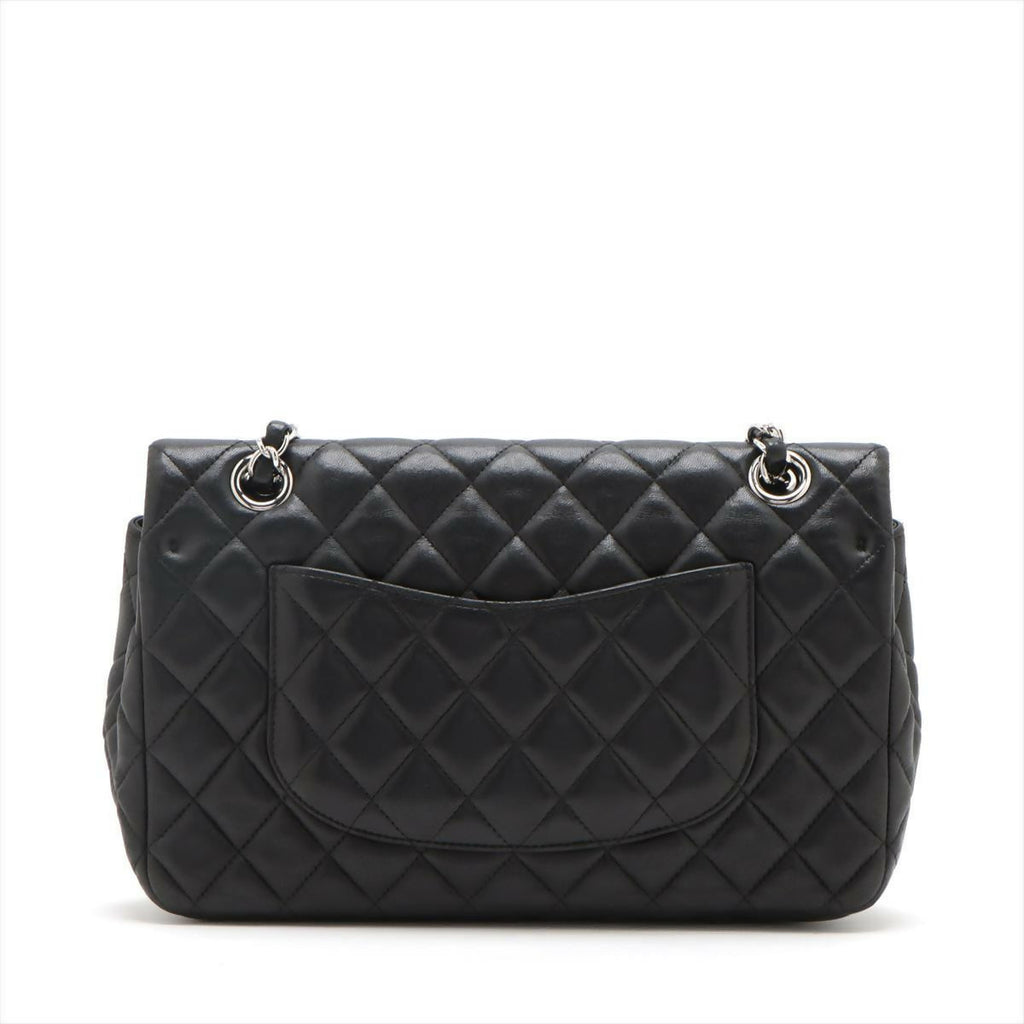 Chanel Black Matelasse Lambskin Single Flap Double Chain Bag with Silver Hardware
