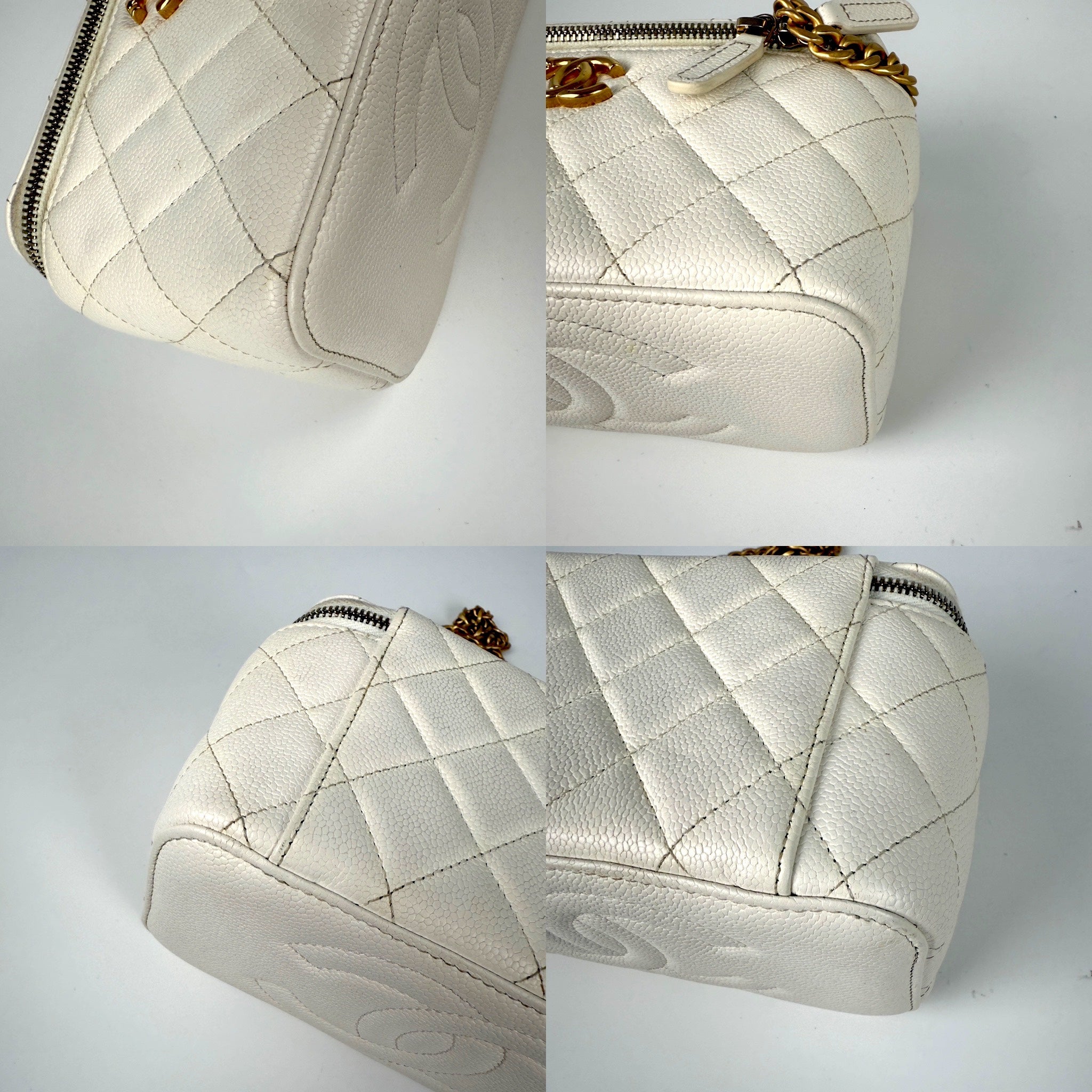 CHANEL White Sweetheart Caviar Vanity Case CC Chain Crossbody Bag