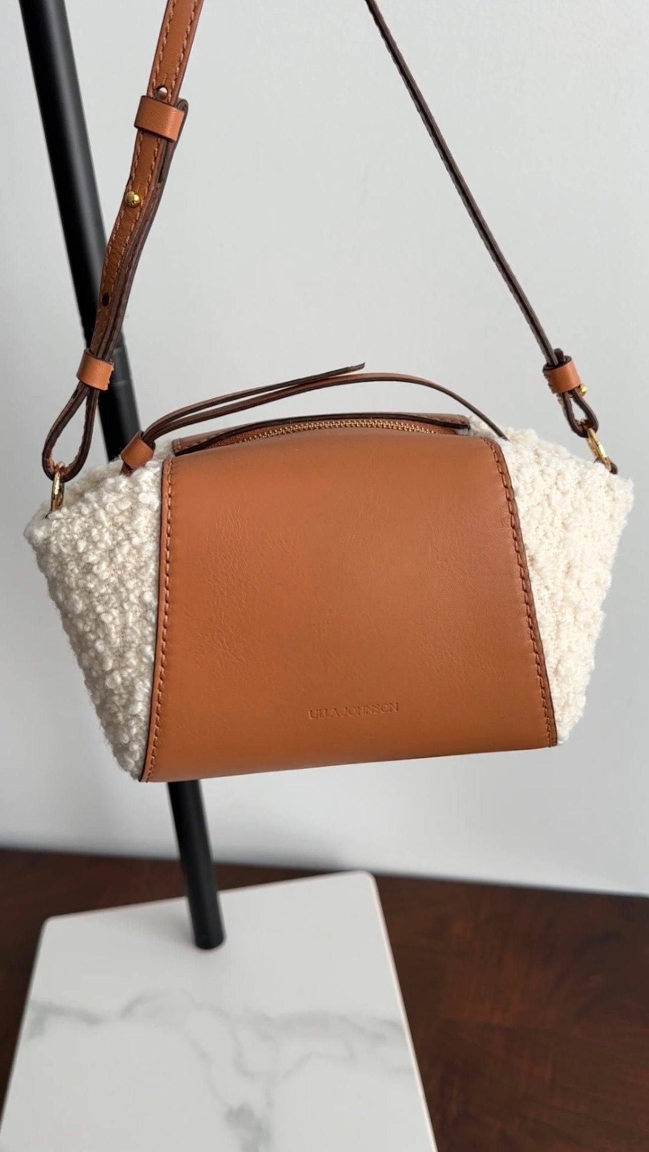 Ulla Johnson Imogen Small Tan Leather Crossbody Boucle Bag