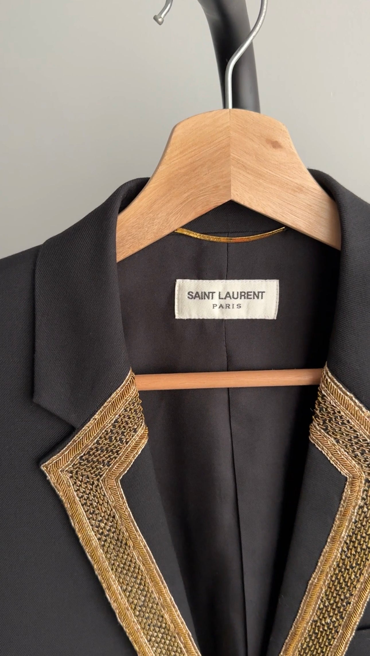 Saint Laurent Black Blazer with Gold Metallic Embroidery - 6