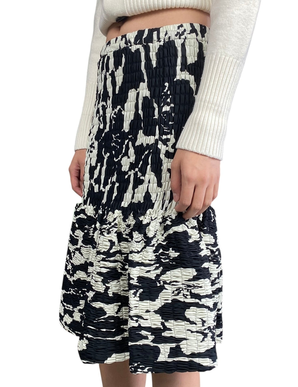 Dries Black and White Smocked Printed Skirt - M