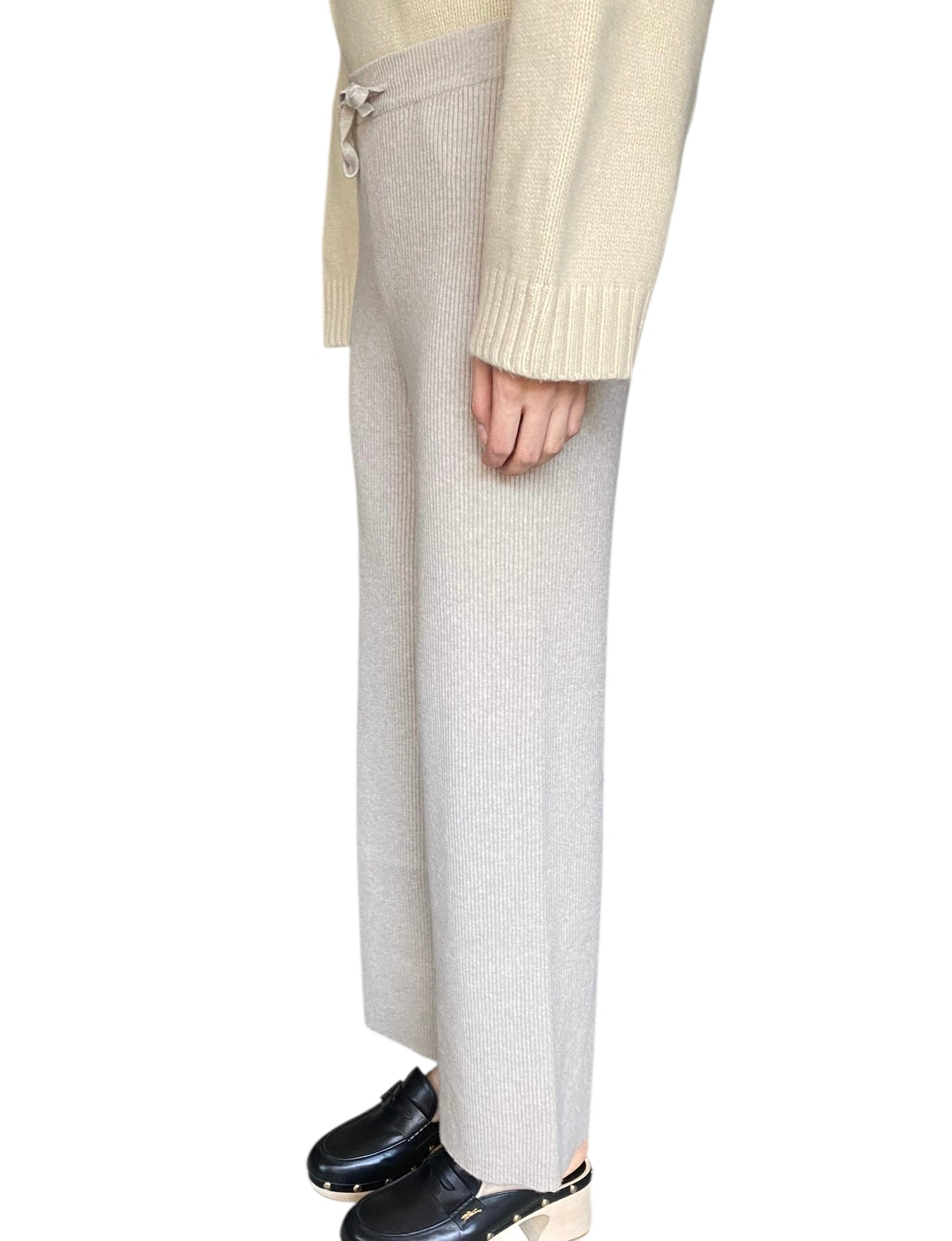 Lisa Yang Beige Cashmere Ribbed Knit Lounge Trousers - 1 / S-M