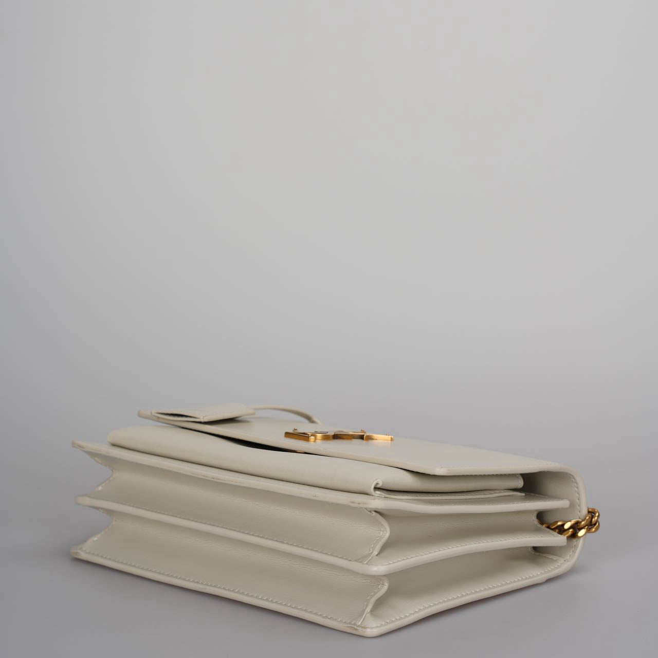 Saint Laurent Sunset Medium Bag in White Blanc  Calfskin with Gold Hardware