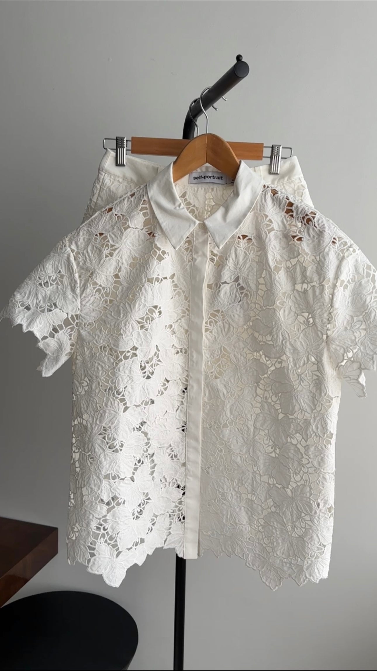 Self Portrait White Cotton Guipuire Lace Shirt - S / M