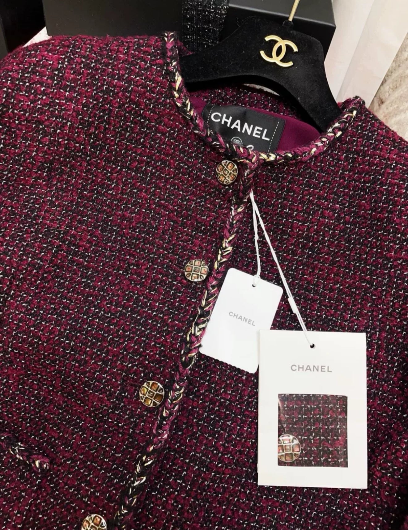 Chanel 22A Burgundy Tweed Jacket