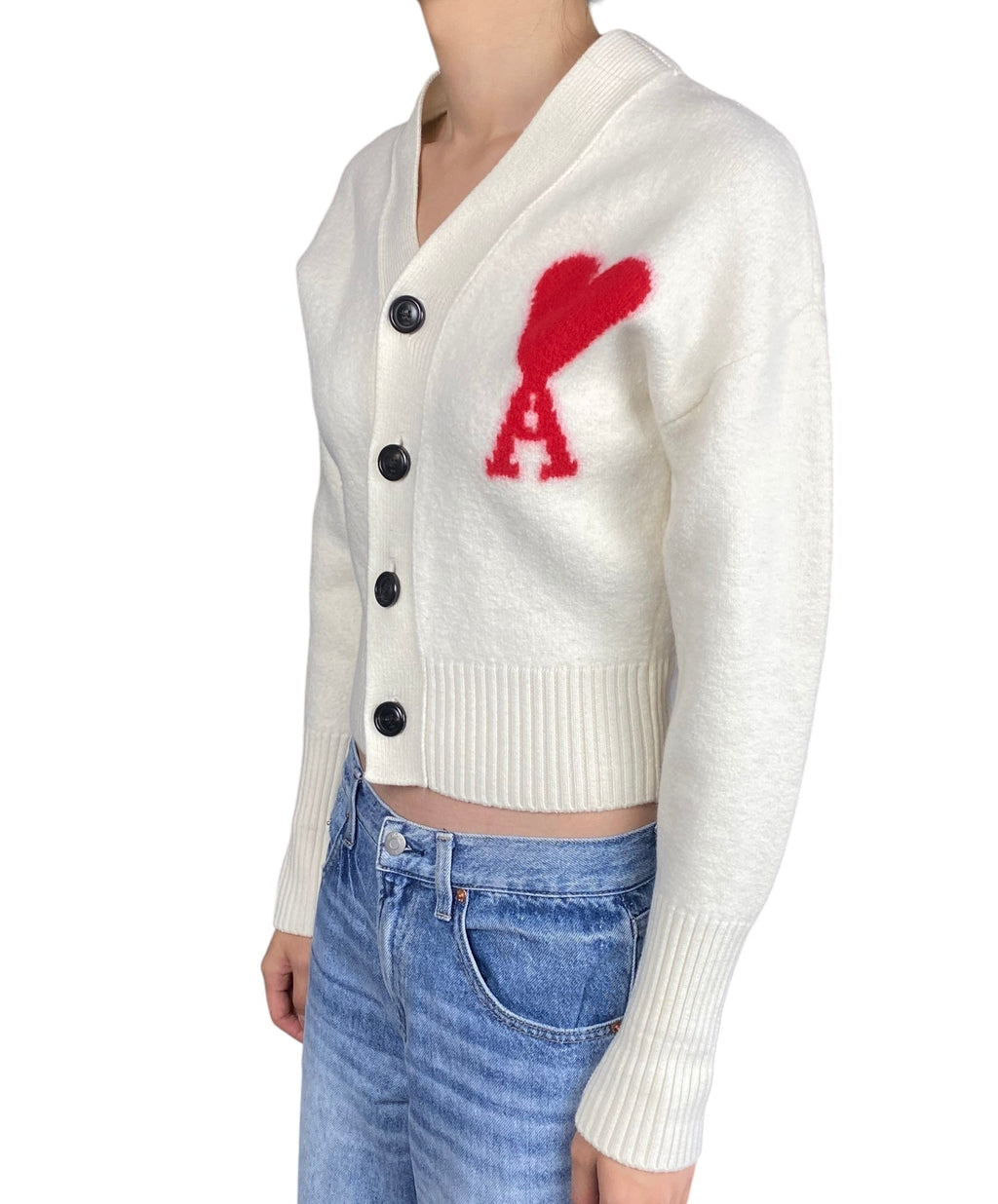 Ami Paris White Wool Logo igan - XS
