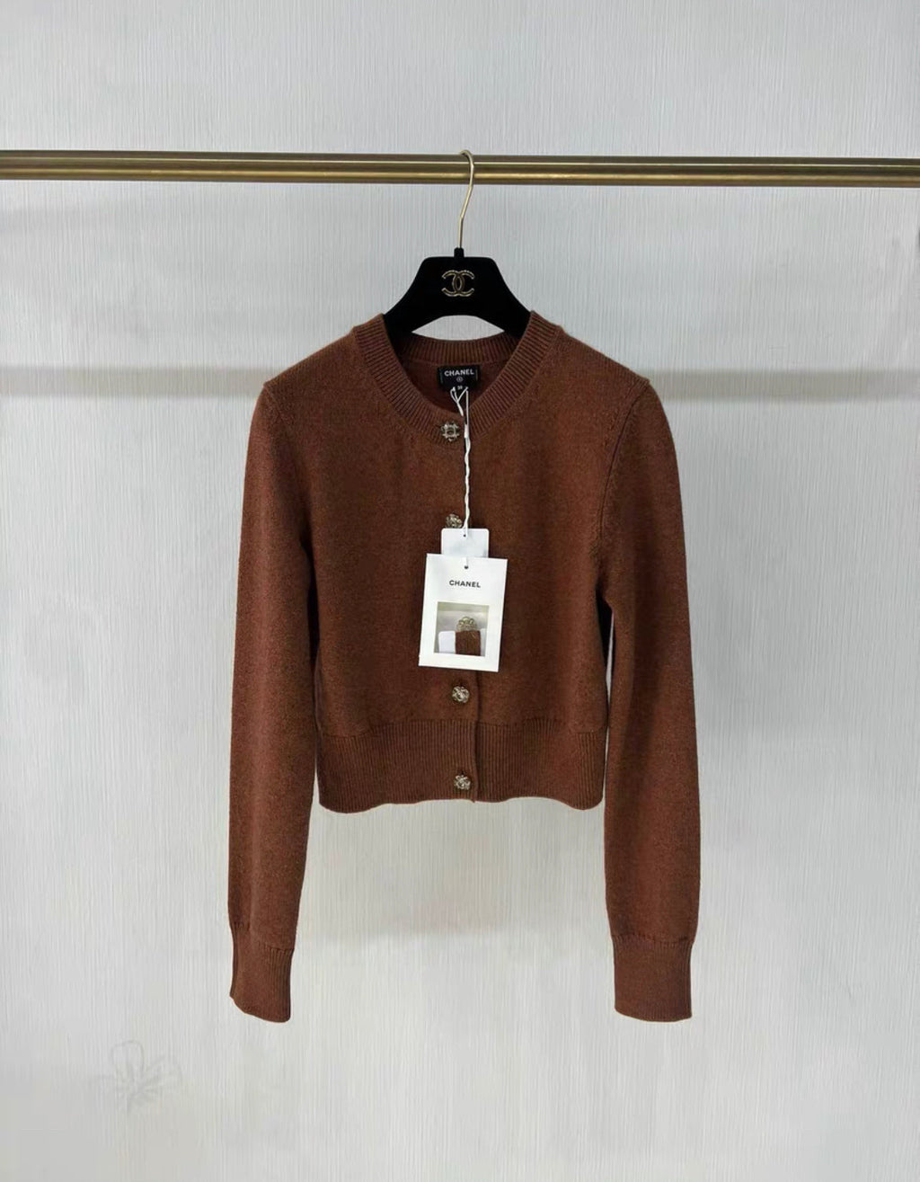 Chanel 24A cashmere igan Brown Color with rhinestone button size 36