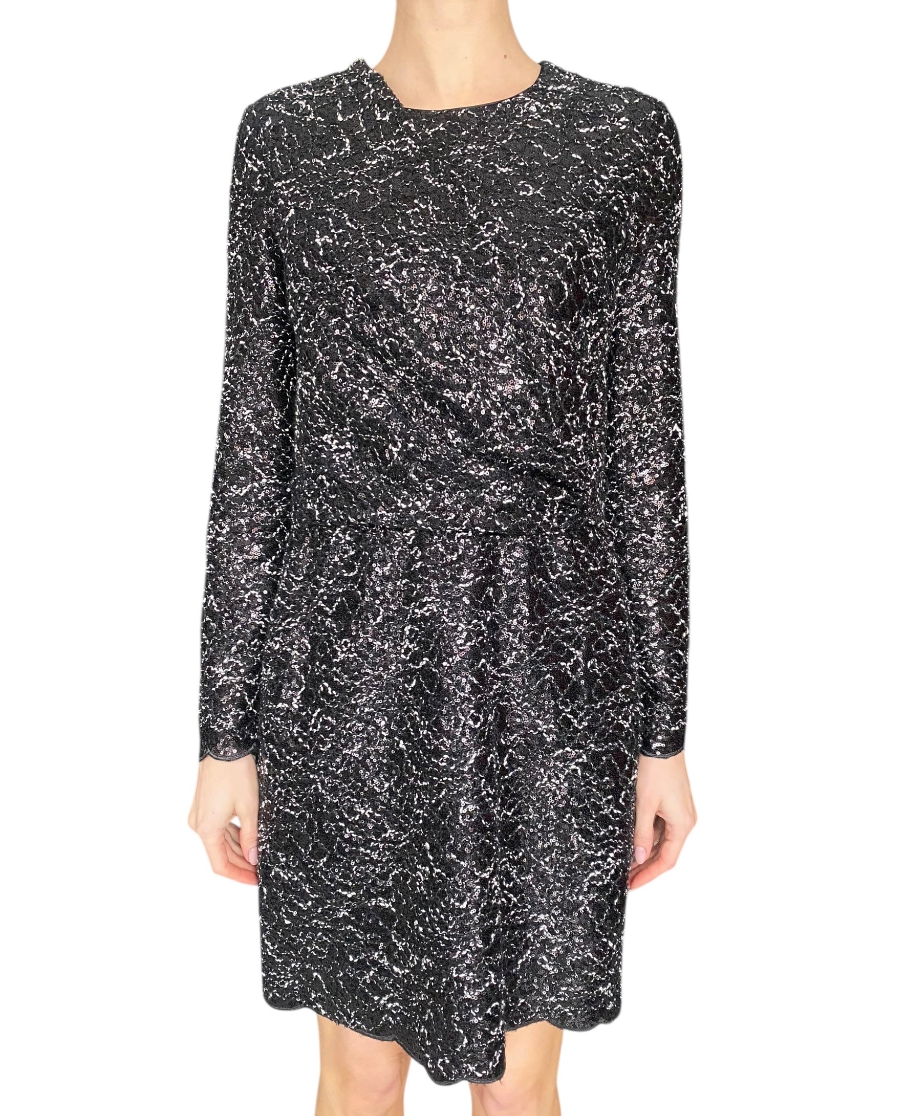 Giambattista Valli Black & White Sequin Embroidered Long Sleeve Dress - IT 44 / US 8