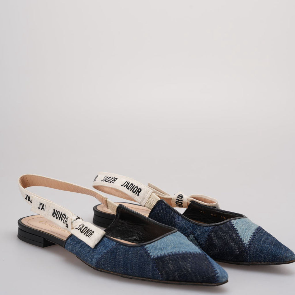 Christian Dior J'Adior Denim Patchwork Slingback Flats size 38