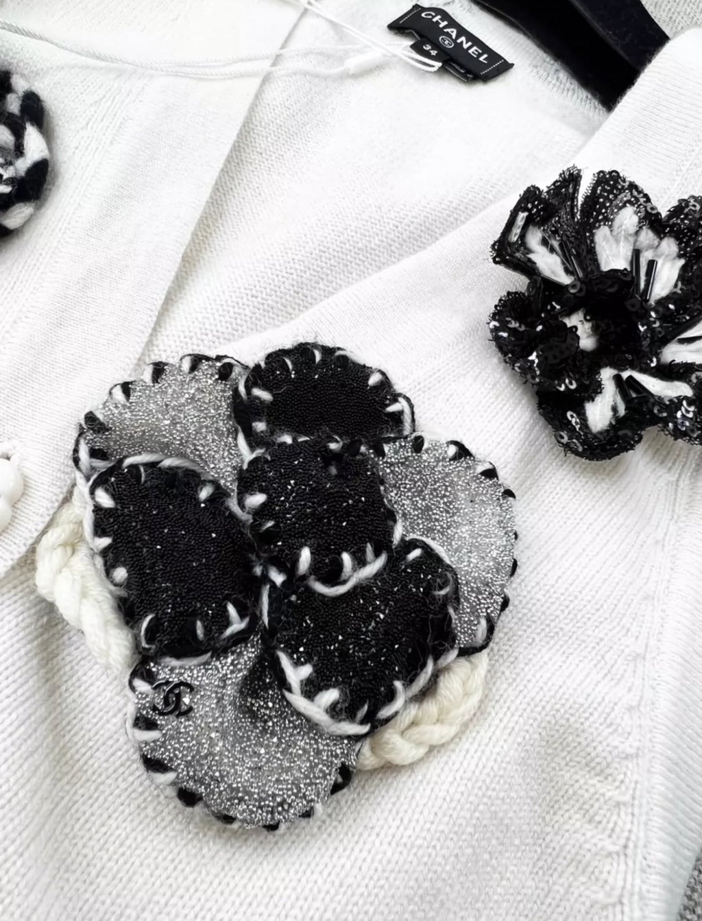 Chanel 23k white camellia cashmere vest