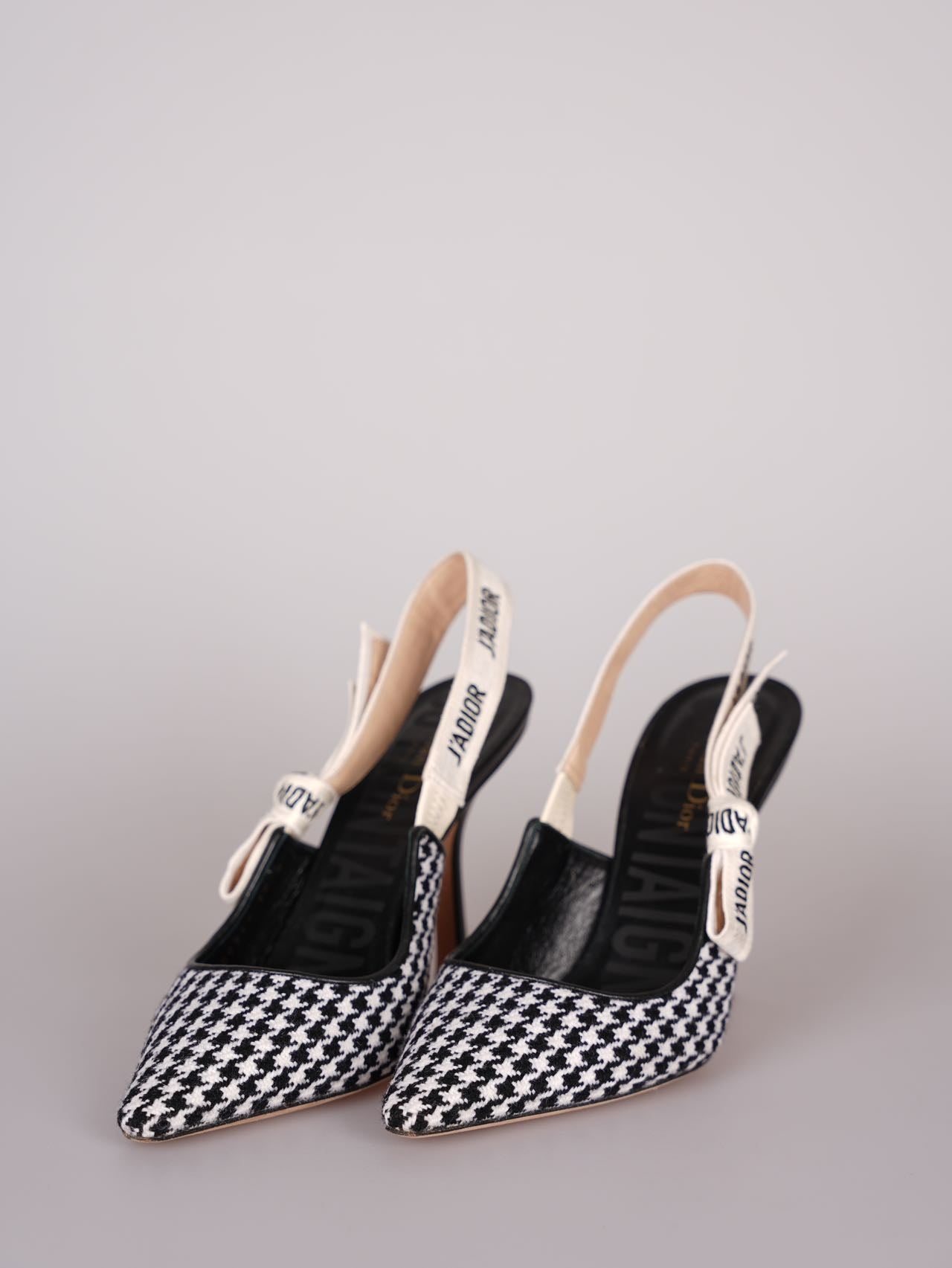 Dior J'Adior Sandals in Black and White Houndstooth Canvas Size 38