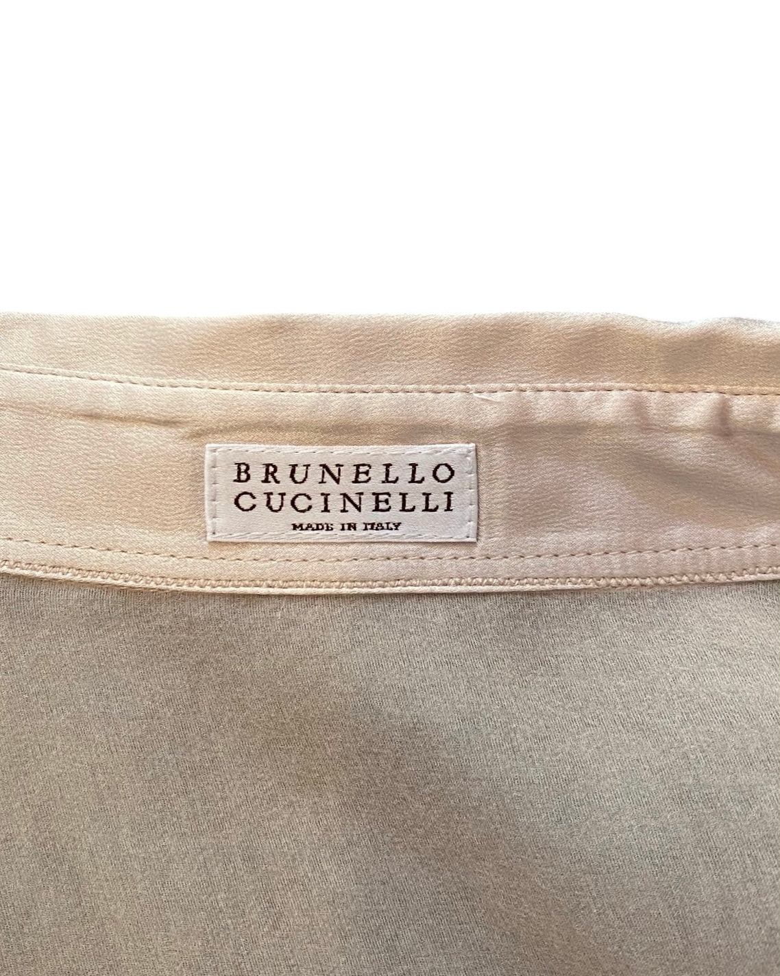 Brunello Cucinelli Beige Sheer Silk Tux Shirt - M