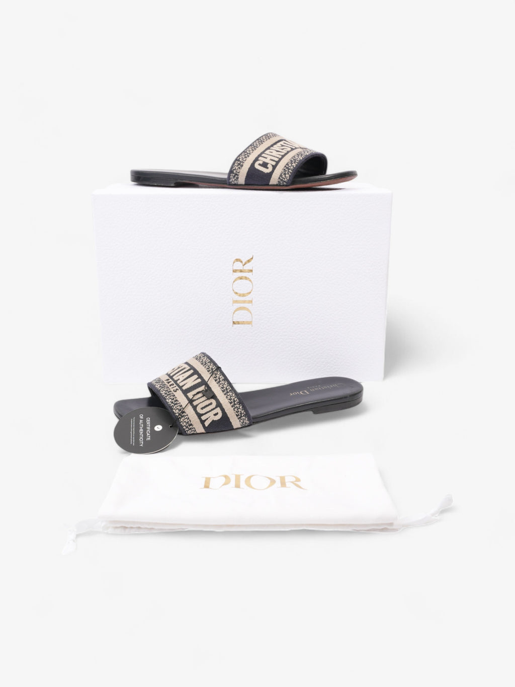 Christian Dior DWAY Slides Navy / Beige  Canvas EU 39 UK 6