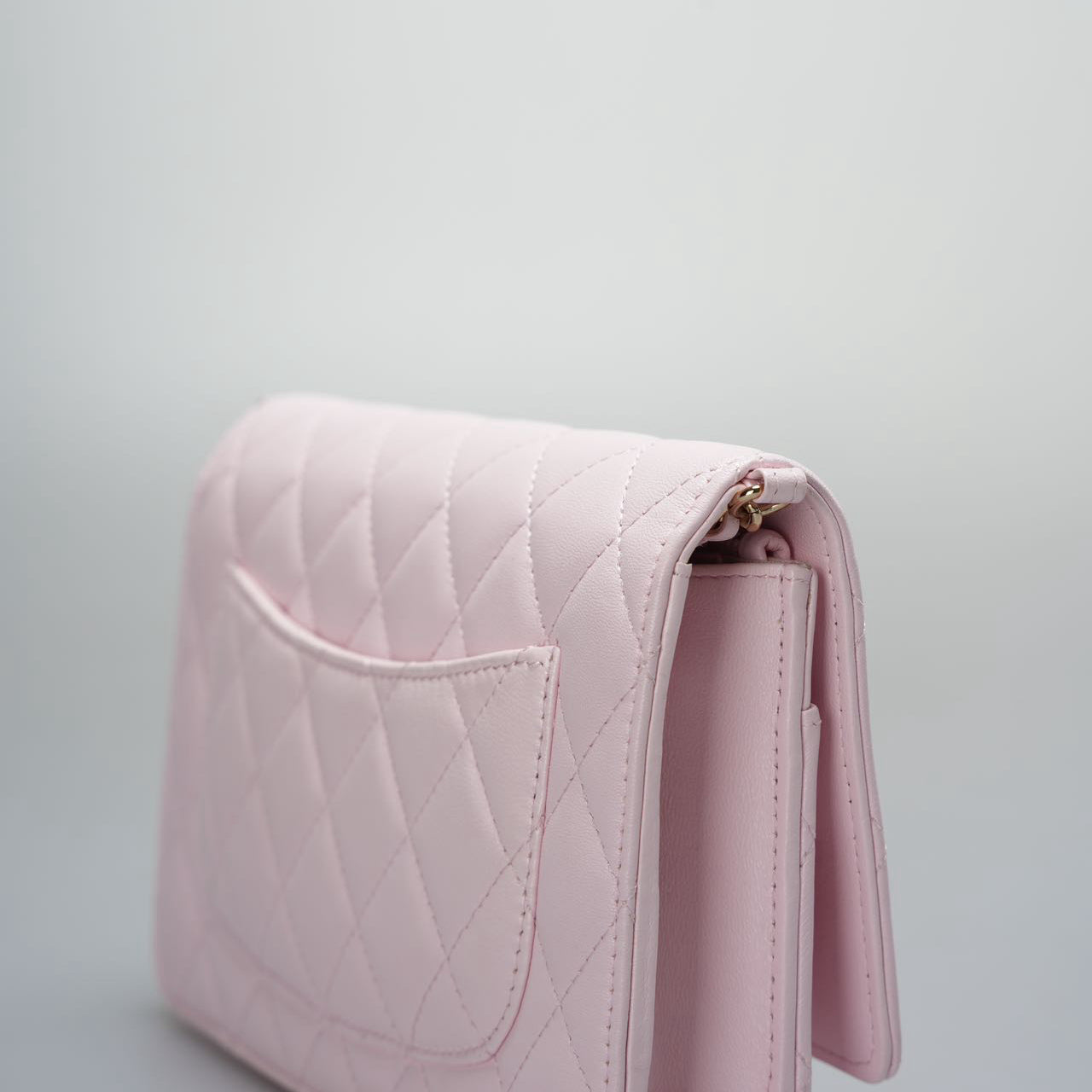 Chanel Baby Pink Wallet on Chain (WOC) in Quilted Lambskin with Pearl Chain – Gold Hardware