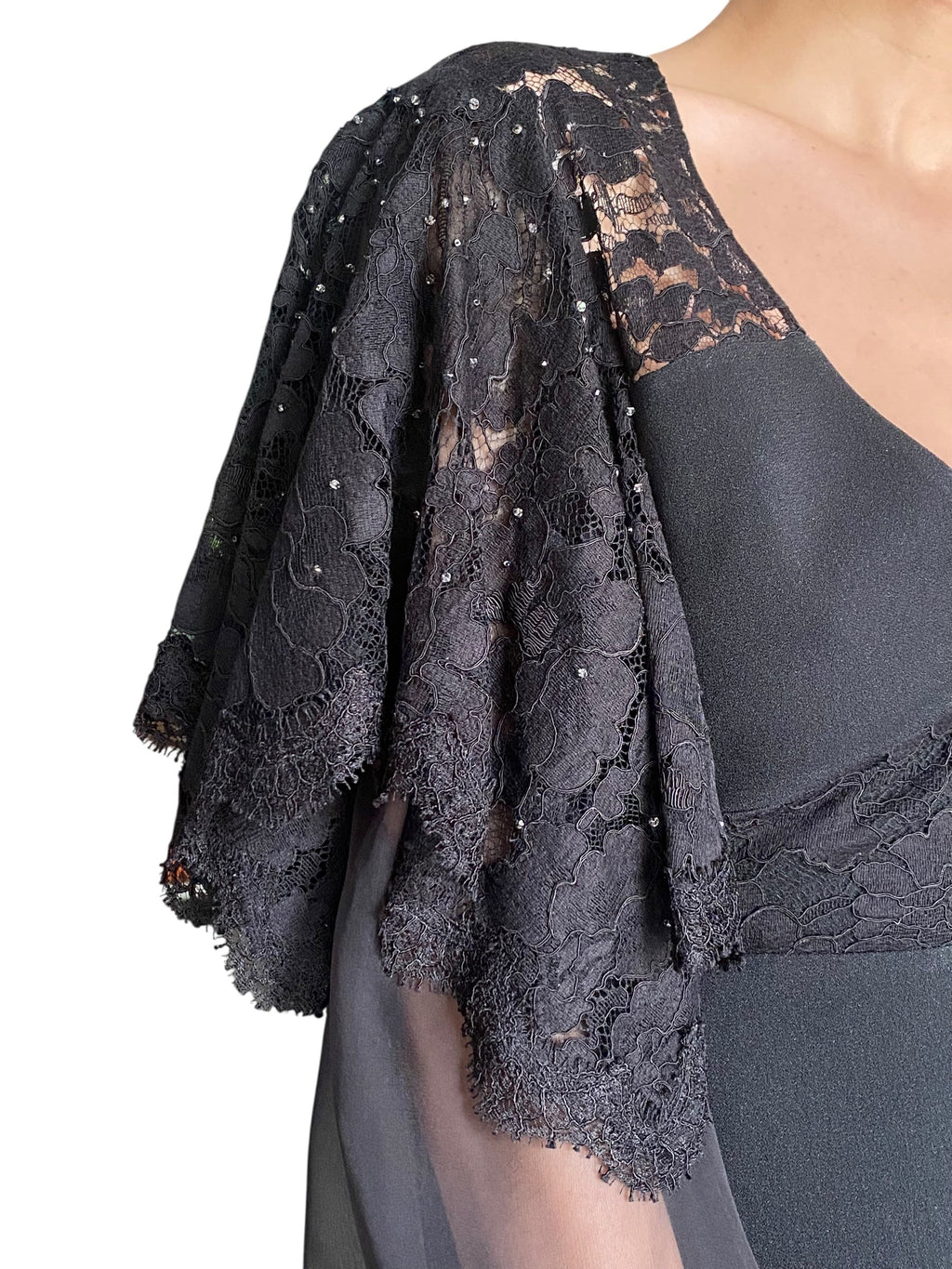 Saint Laurent Black Sequin Lace Evening Gown - FR 34 / US 2