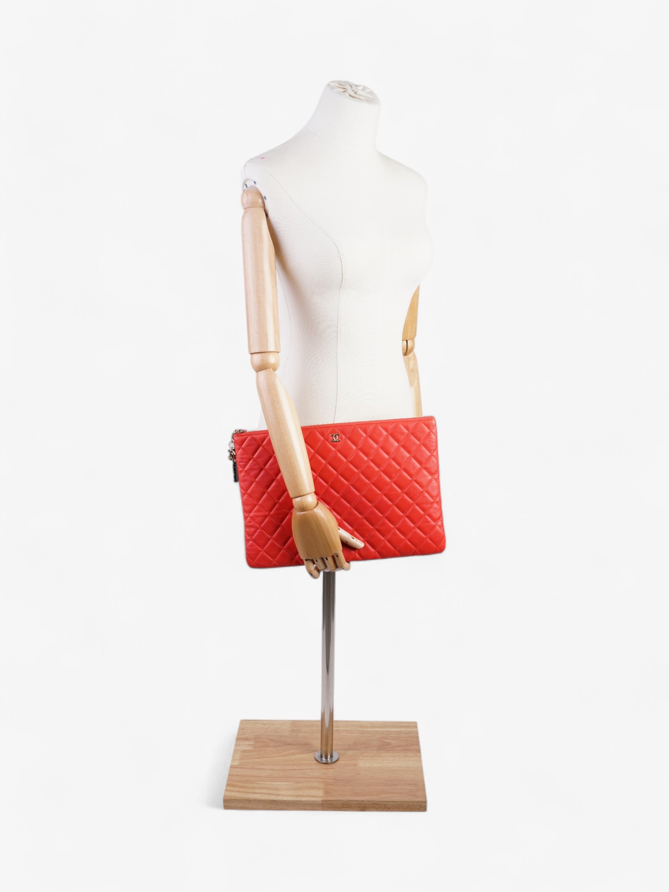 Chanel Matelasse Lambskin Clutch Red Lambskin Leather